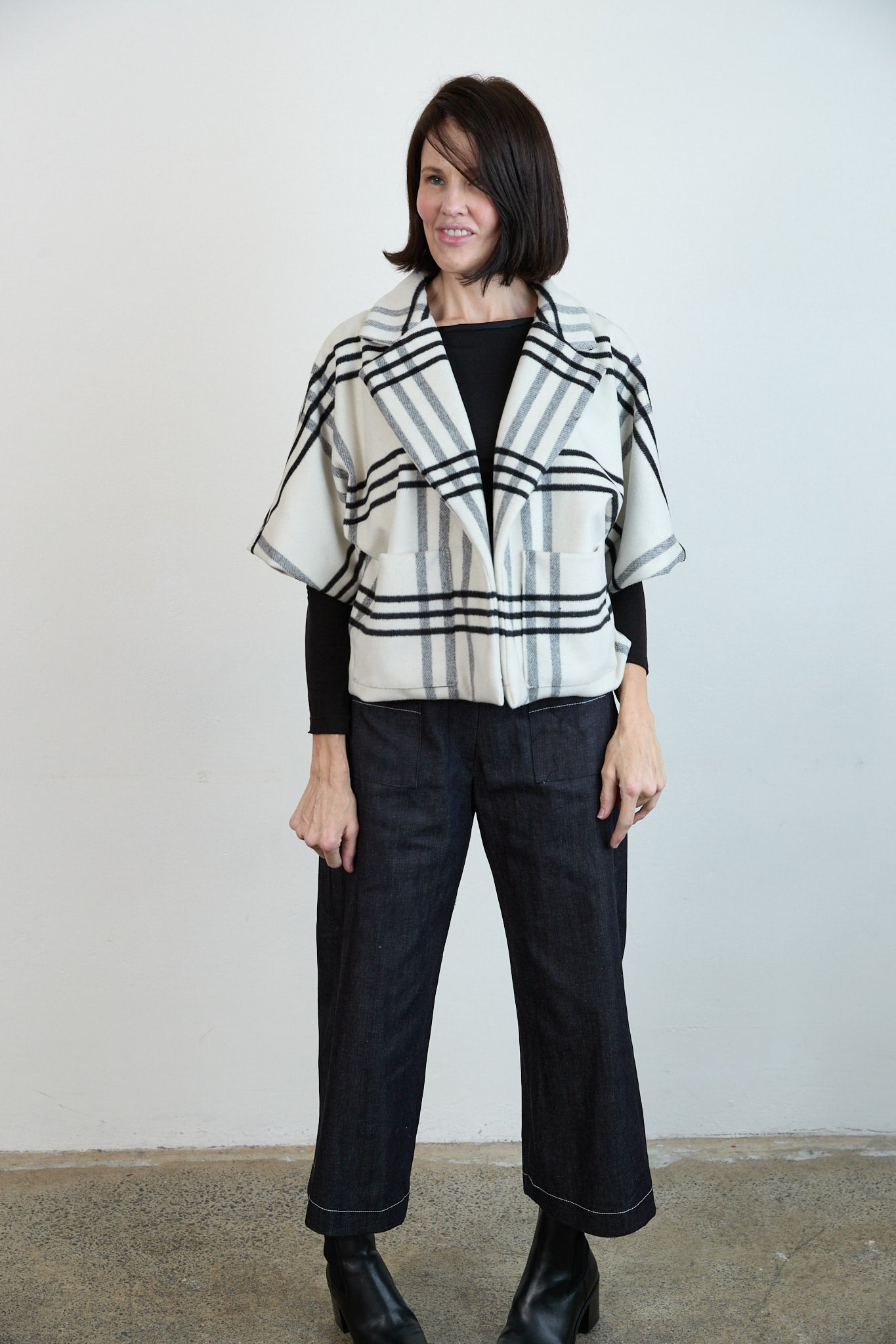 Patch Shortie Coat Black and White