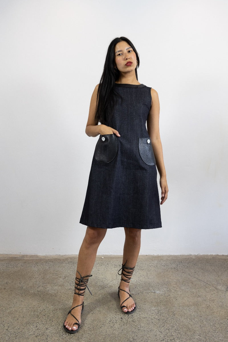 Audrey Linen and Leather Dress