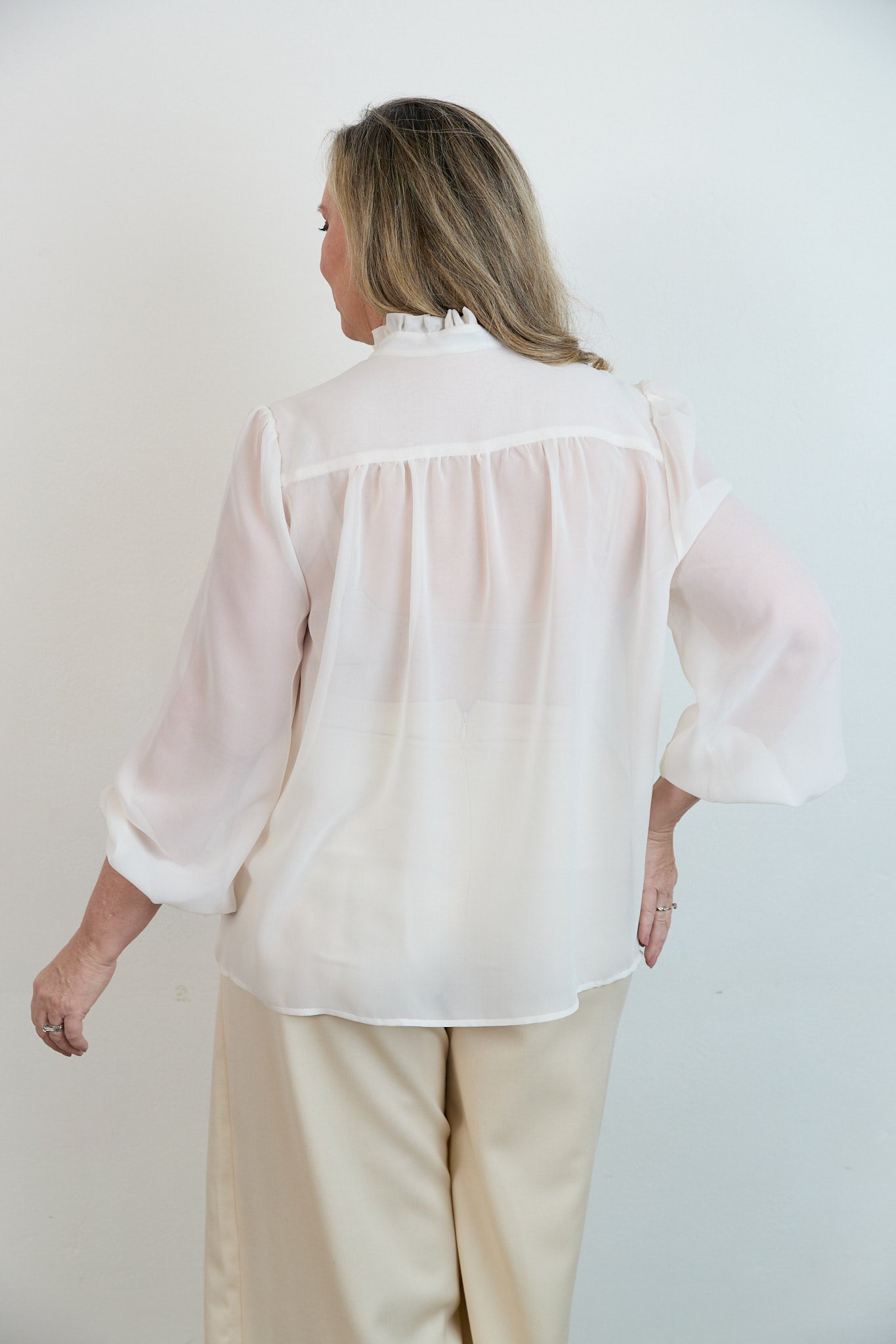 SYLVIA RILEY Aurora Silk Georgette Shirt Ivory