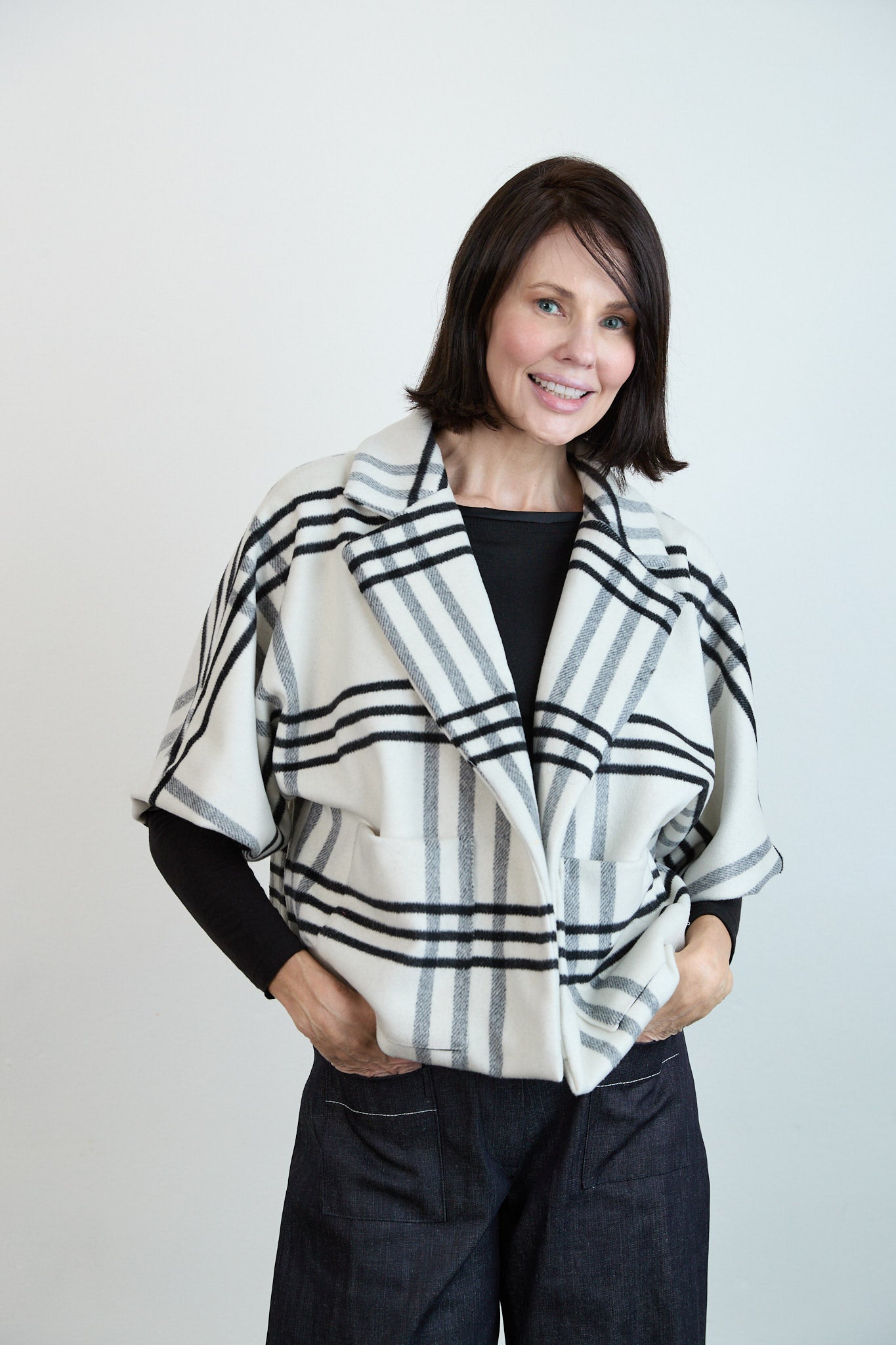 Patch Shortie Coat Black and White