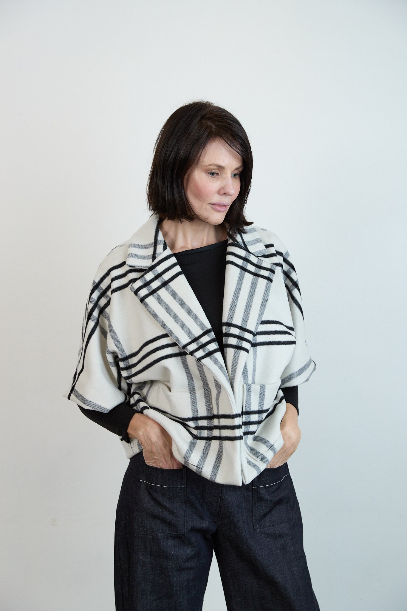 Patch Shortie Coat Black and White