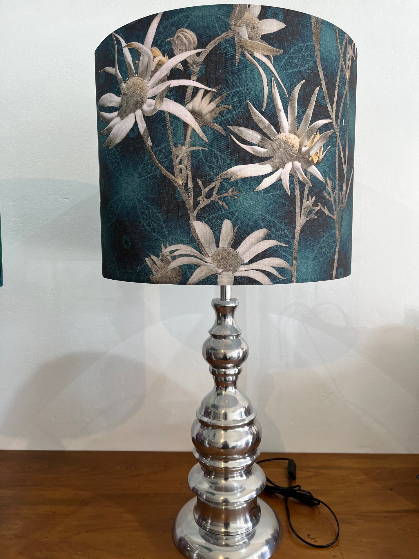 Lamp-MS CHIEF DESIGNS large chrome base/Flannel Flowers Coast