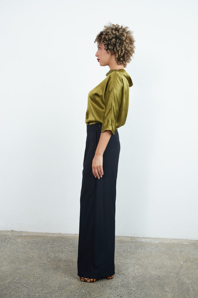 Guilia Silk Satin Top chartreuse