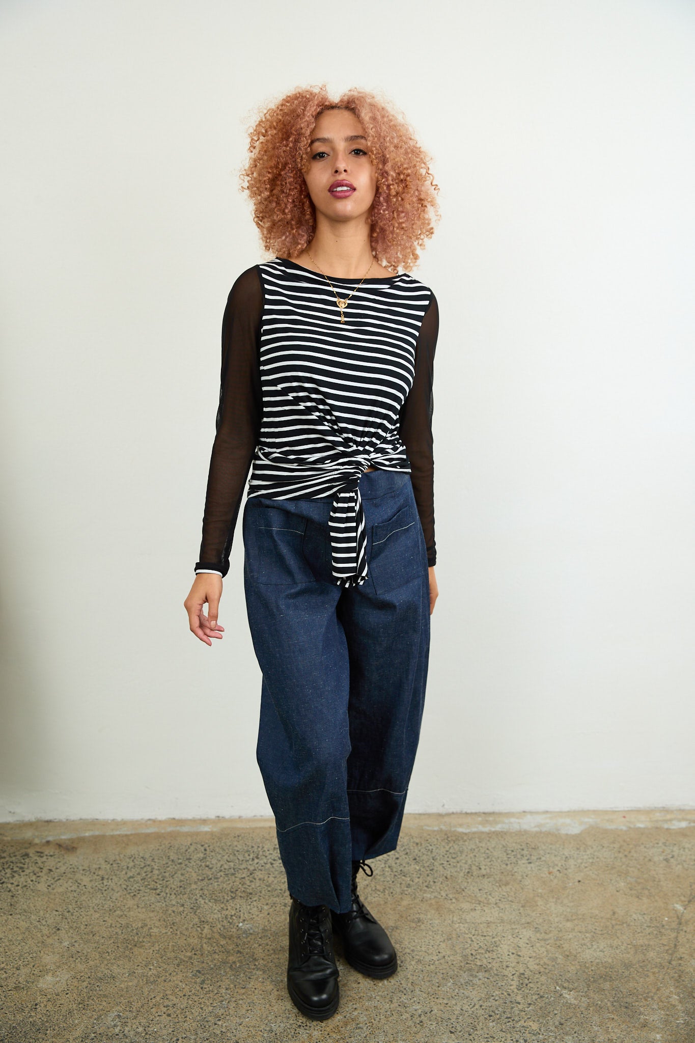 Tokyo mesh sleeve top Stripe