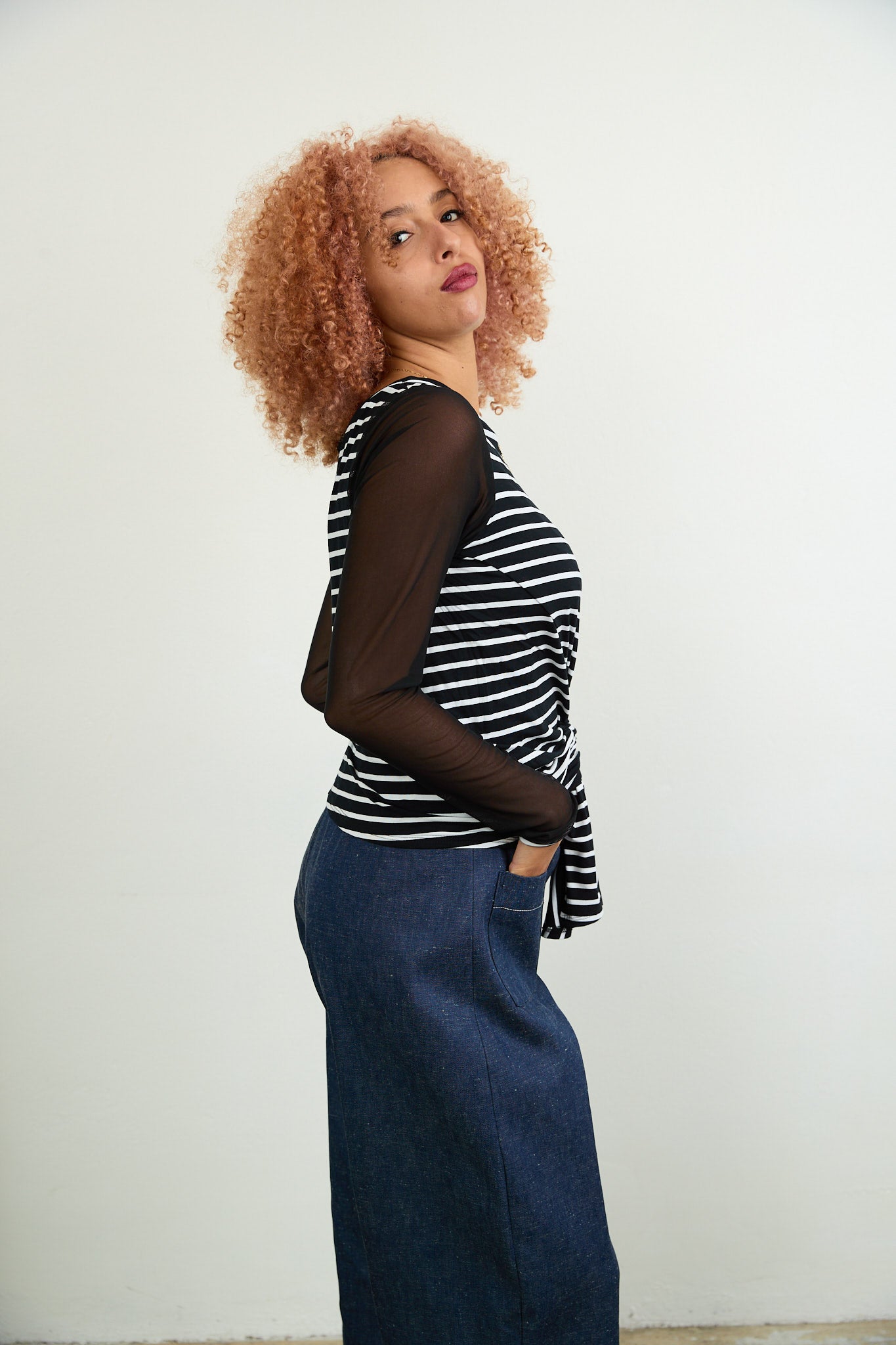 Tokyo mesh sleeve top Stripe