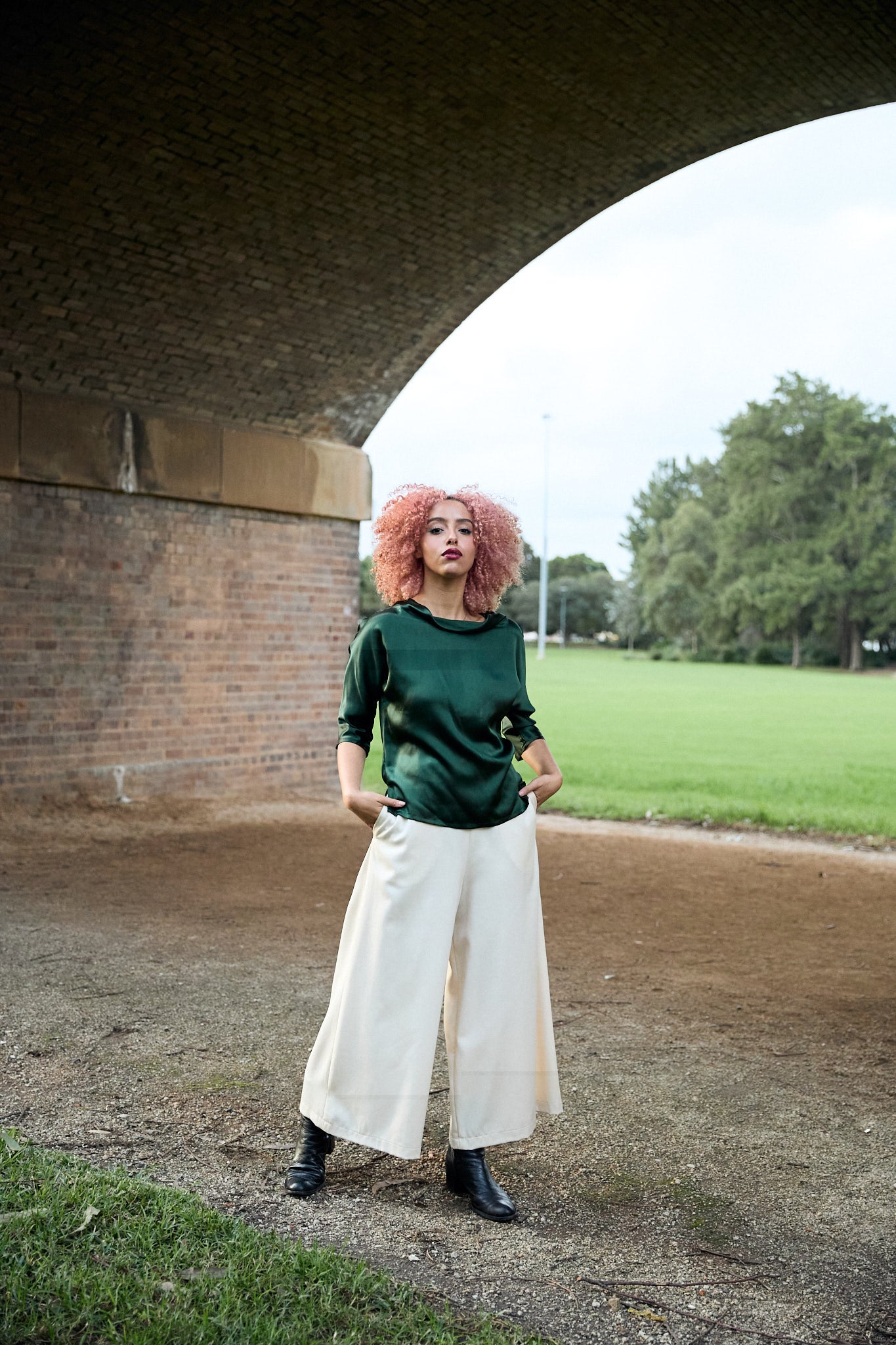 Guilia Silk Satin Top forest