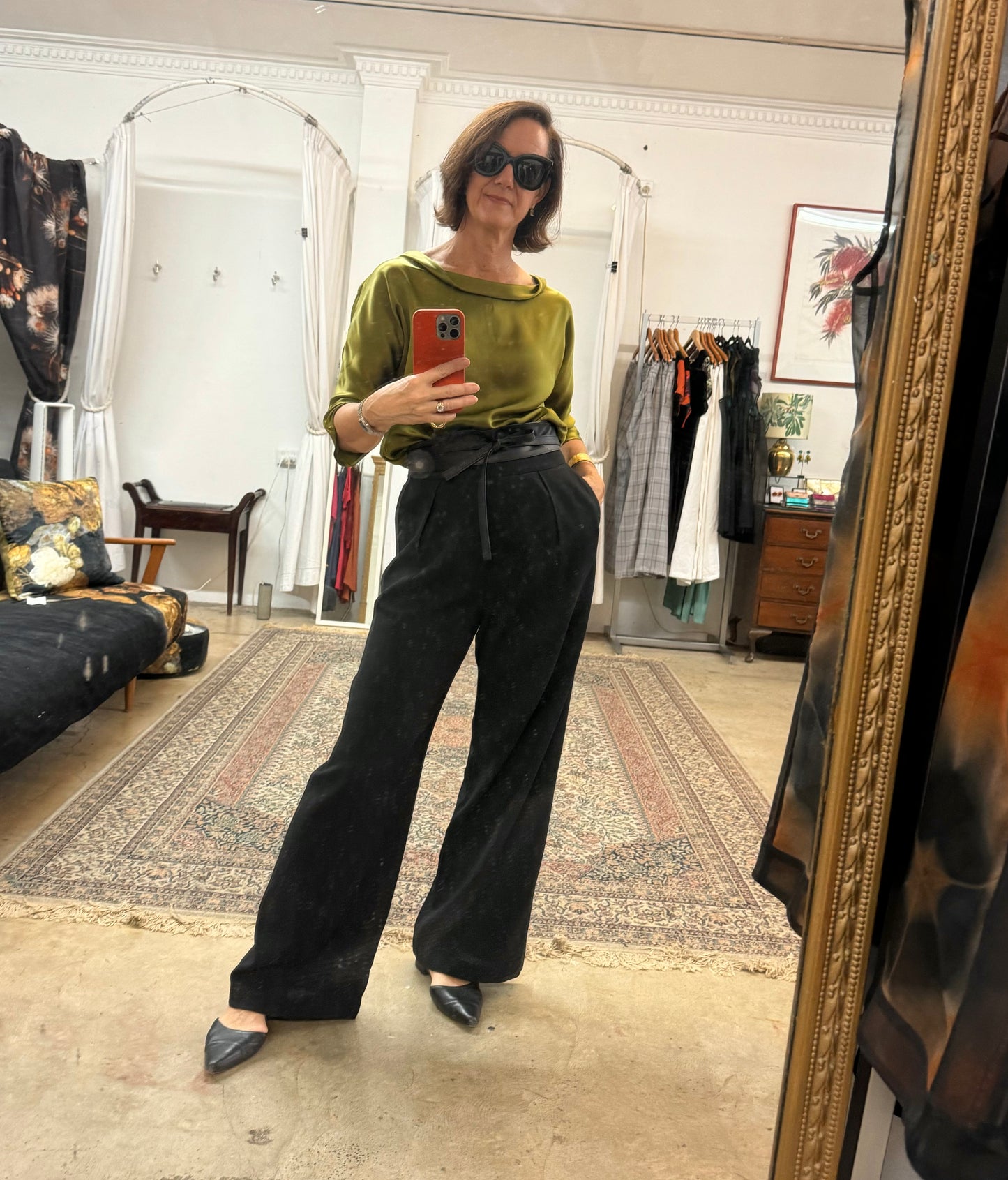 Guilia Silk Satin Top chartreuse
