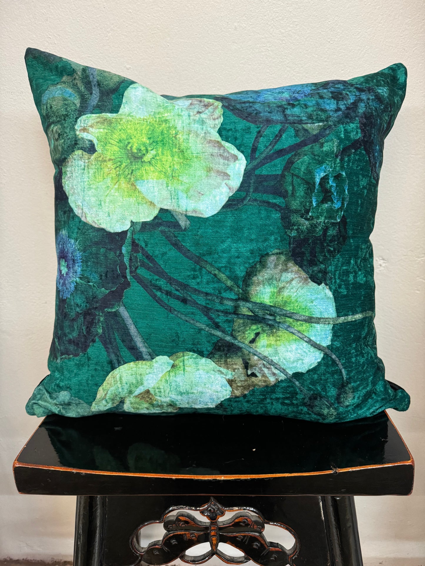 MS CHIEF DESIGNS Chenille Cushion in Bed of Jade Poppies