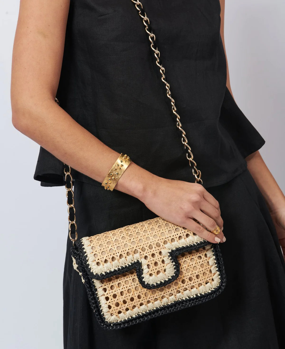 BIDINIS Ginevra Rattan and Raffia Bag in Medium