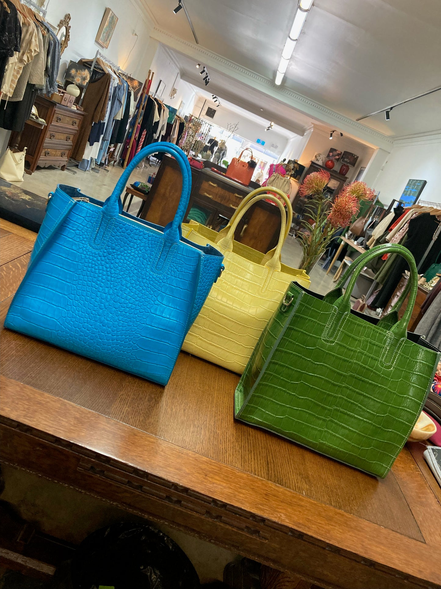 BIDINIS Florence Croco Tote Azure