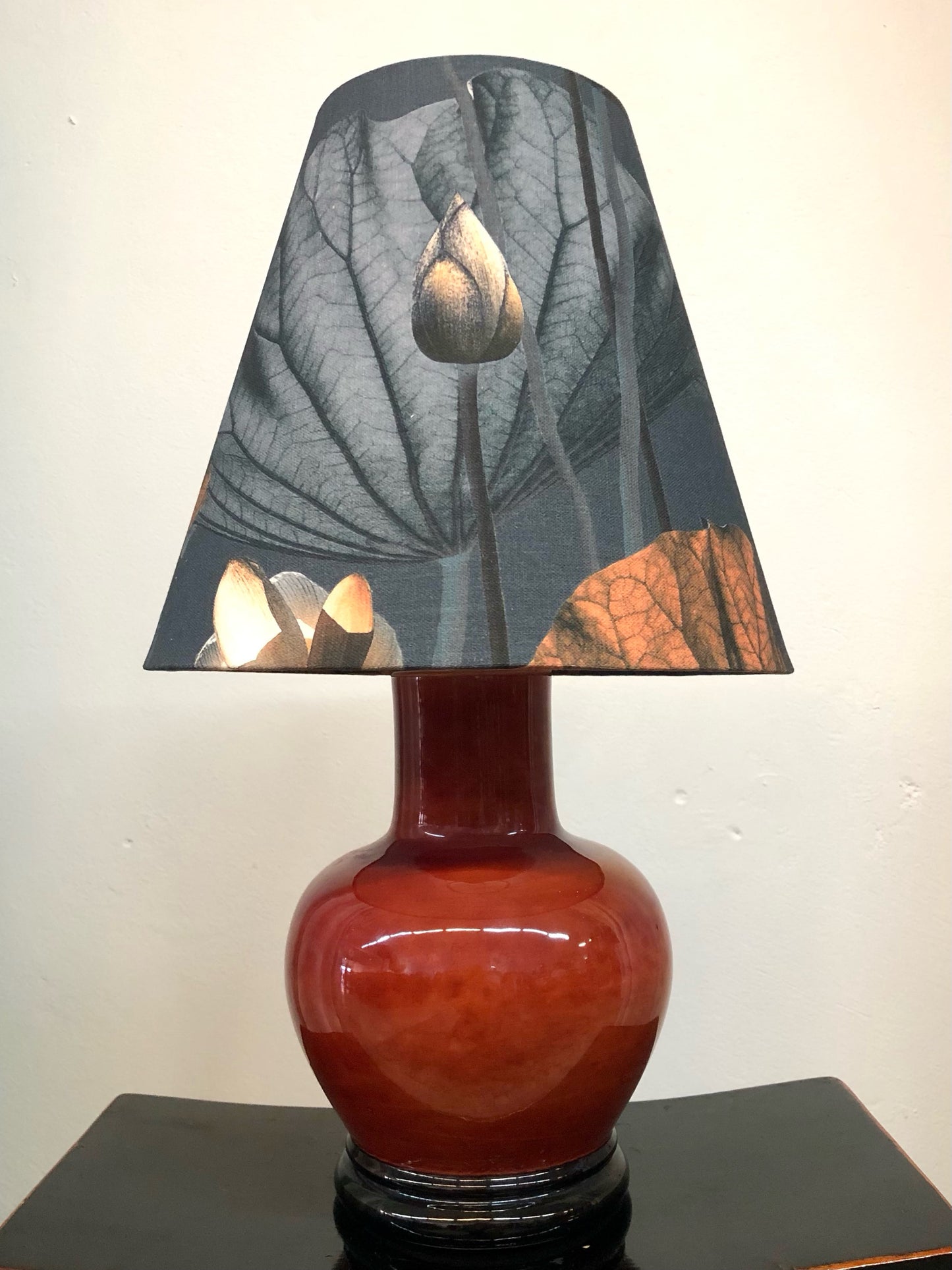 MS CHIEF DESIGNS Small Italian Ceramic Base with conical Lotus Morning Linen Shade