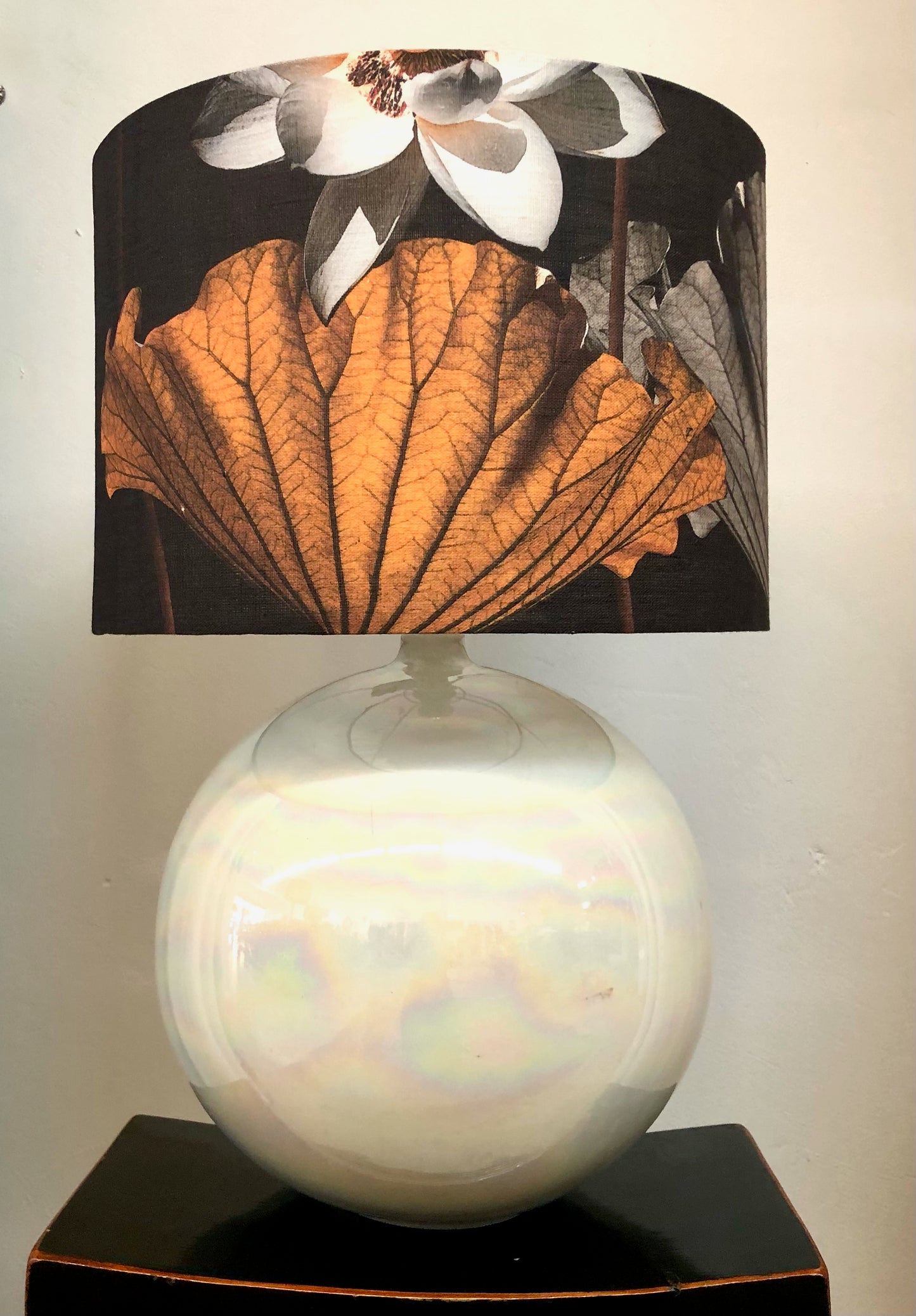 MS CHIEF DESIGNS Large White Sphere Lamp with Lotus Dusk Shade