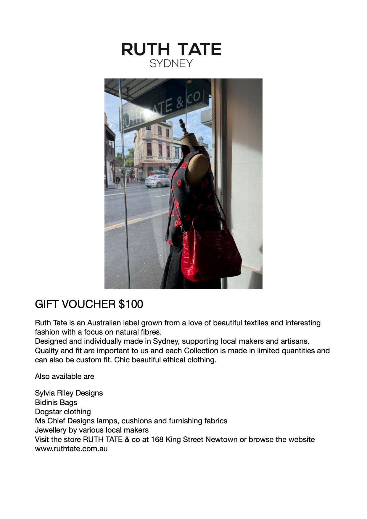 Ruth Tate Gift Voucher $100
