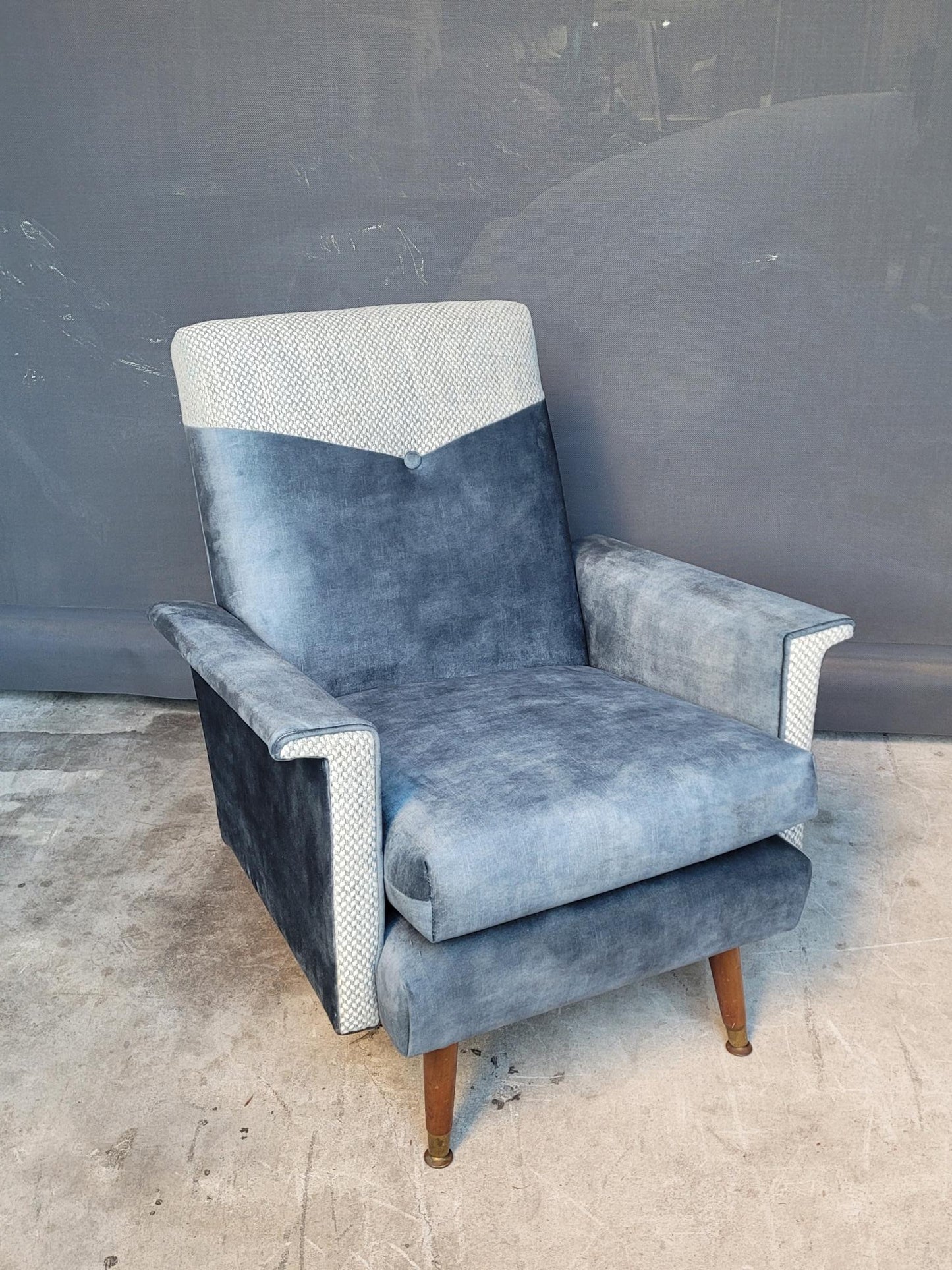 1970s Armchair in Velvet and Tweed
