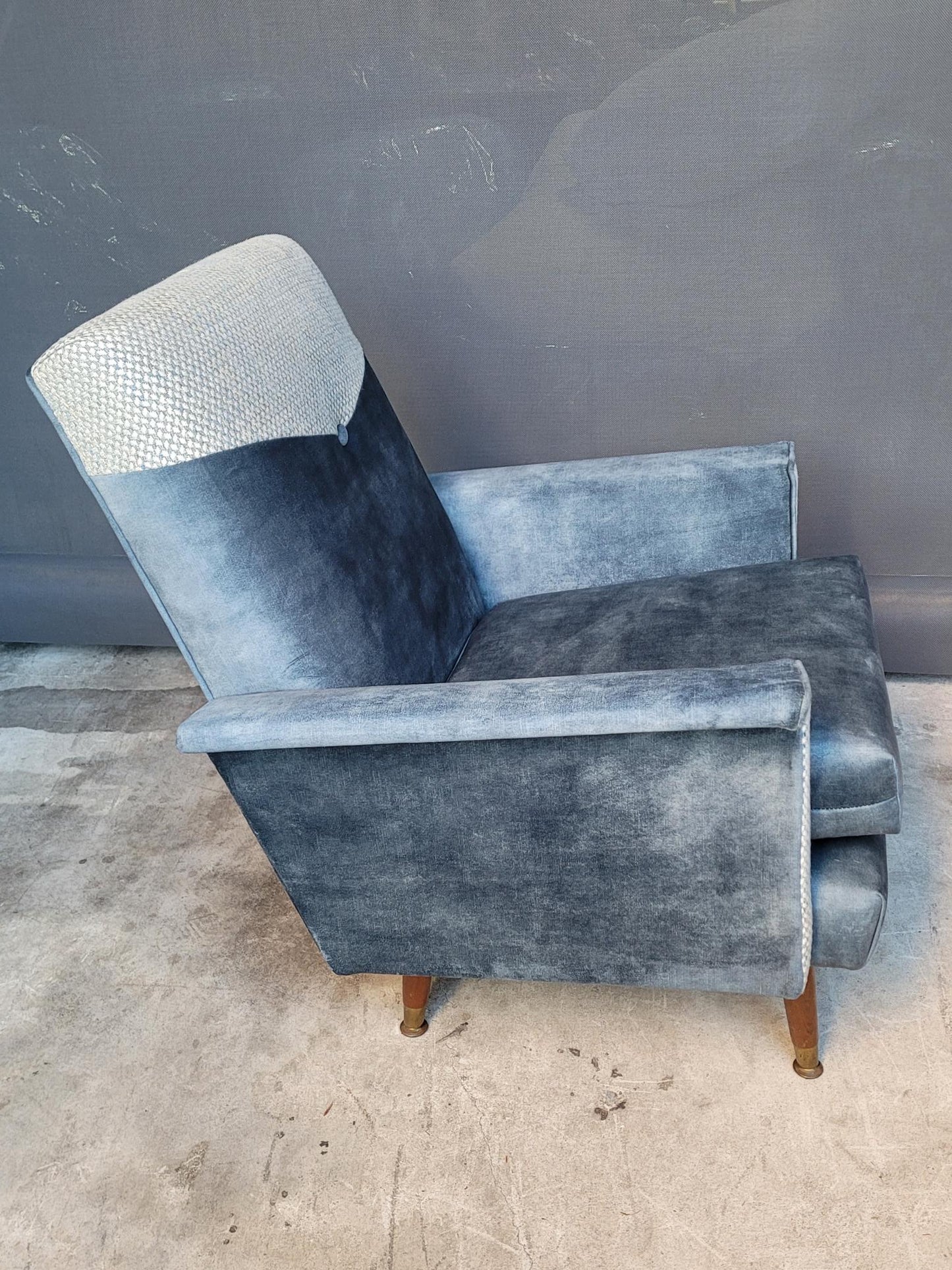 1970s Armchair in Velvet and Tweed