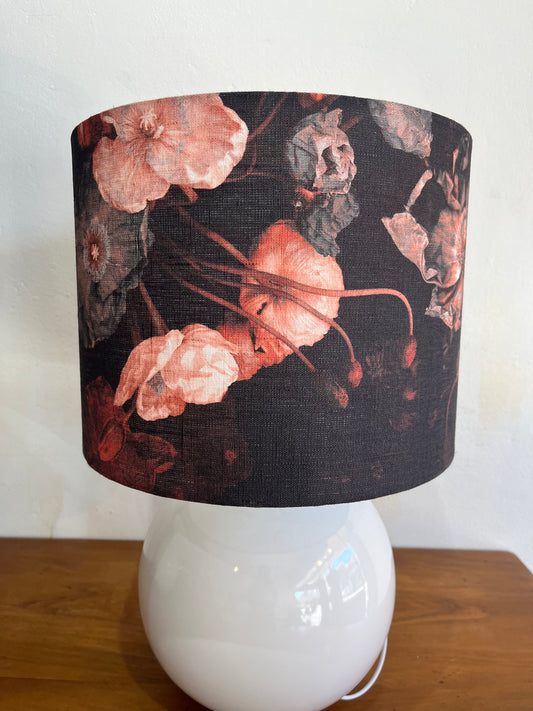 MS CHIEF DESIGNS Small White Sphere Lamp with Titian Poppies Shade