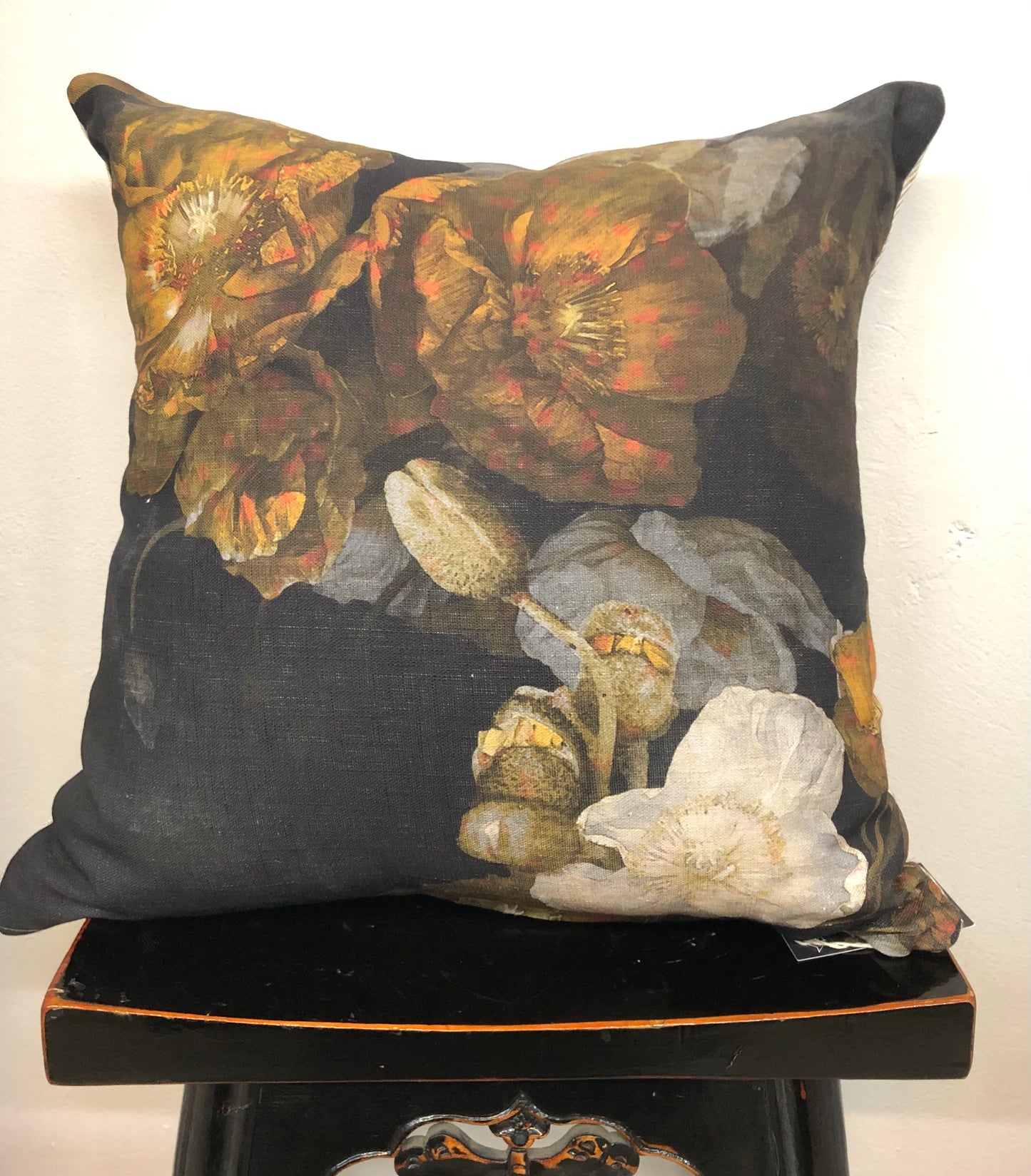 MS CHIEF DESIGNS Linen Cushion in Sulphur Poppies