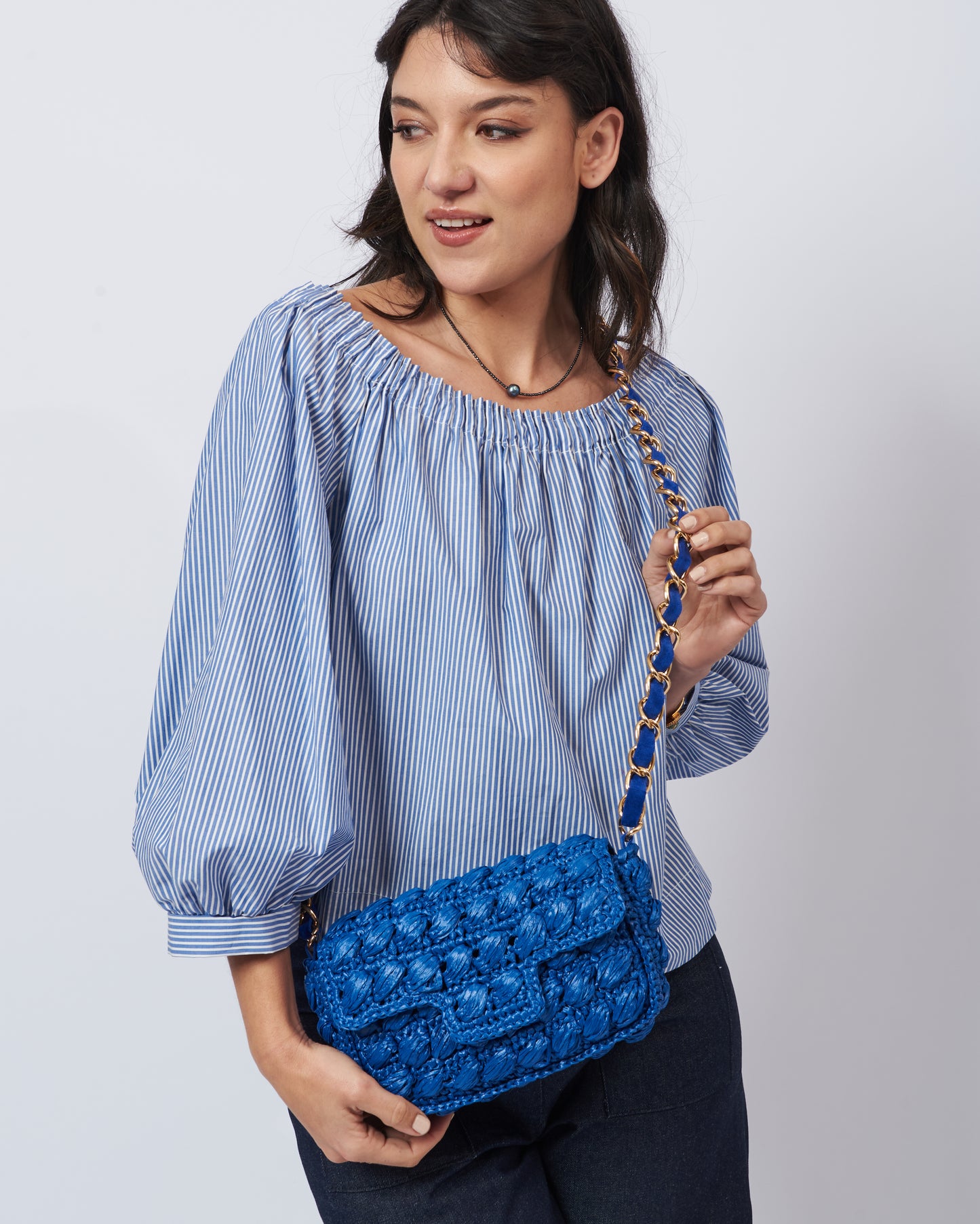 BIDINIS Lucrezia Small Raffia Shoulder Bag