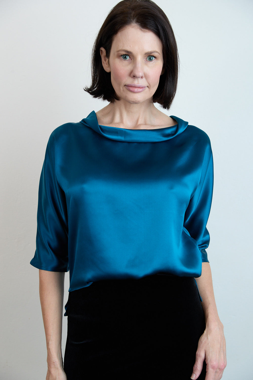 Guilia Silk Satin Top Petrol