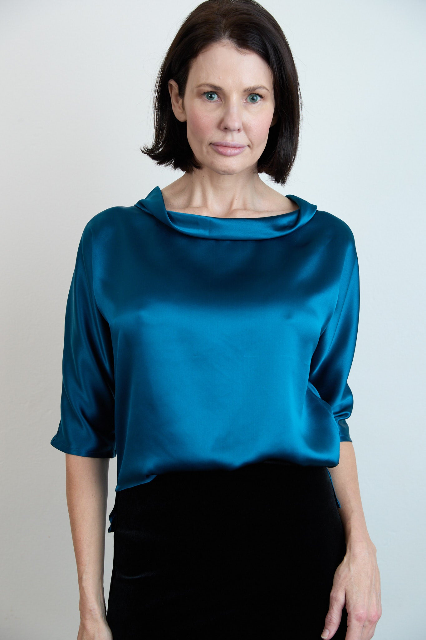 Guilia Silk Satin Top Petrol