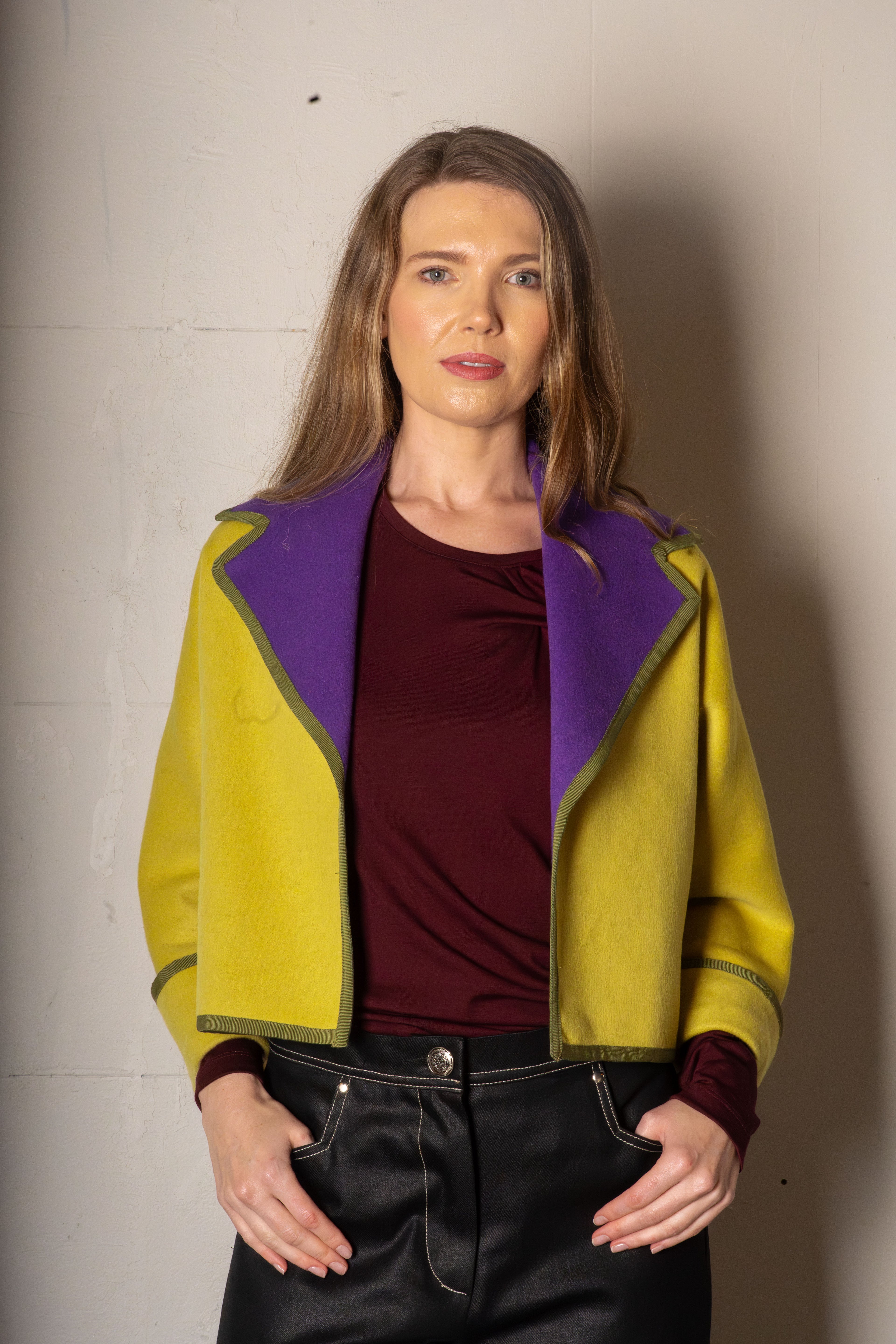 Eliza Jacket Double Face Wool Chartreuse/Purple