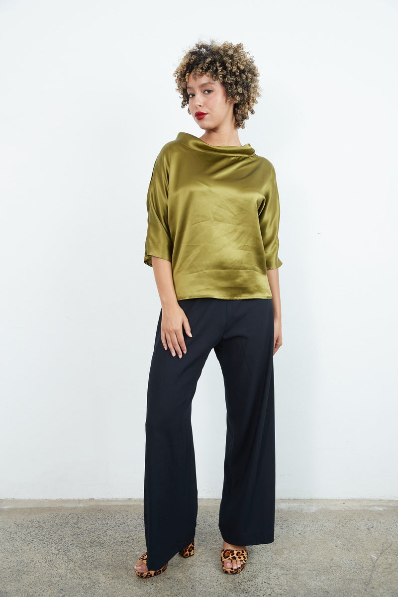 Guilia Silk Satin Top Petrol