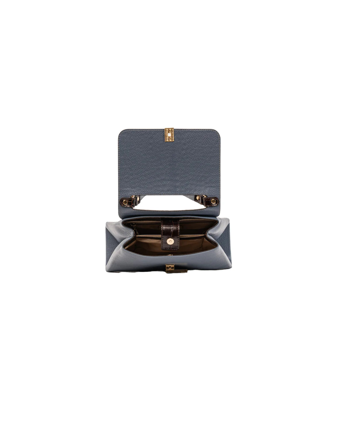 BIDINIS Lisa Mini top handle leather bag Dust blue/dark brown