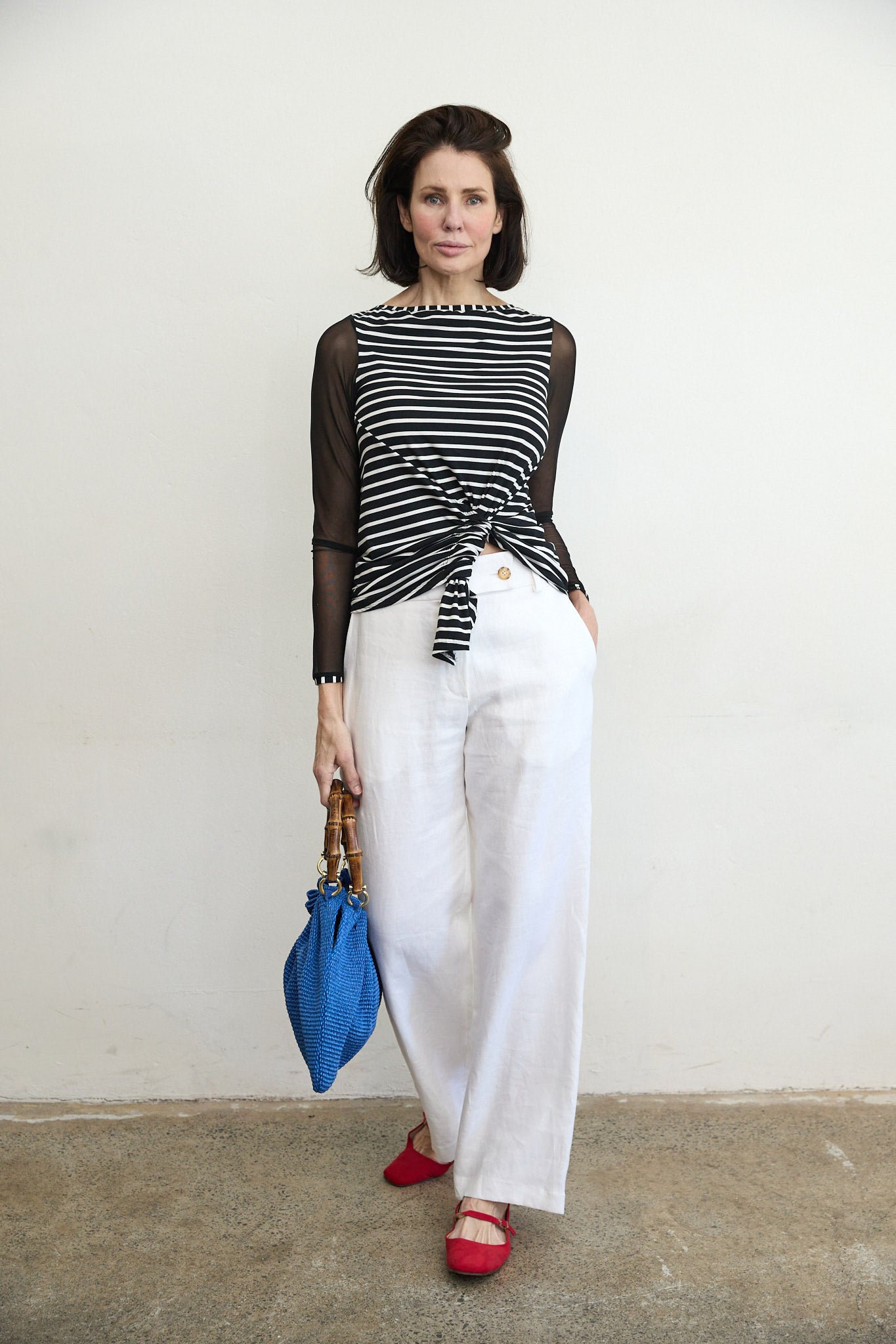 Tokyo mesh sleeve top Stripe