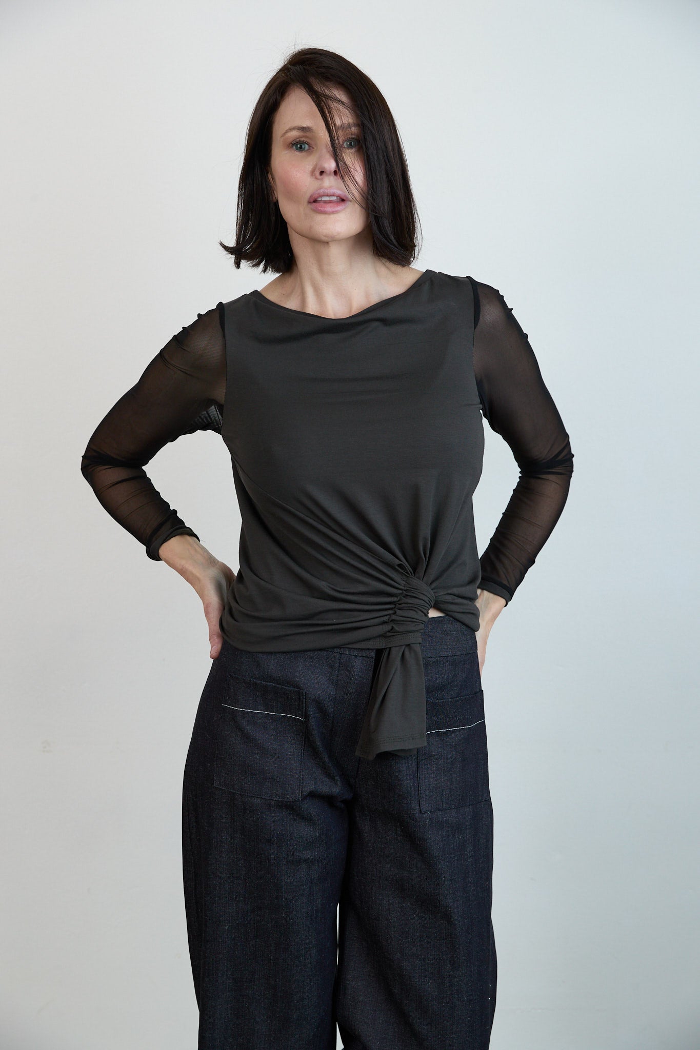 Tokyo mesh sleeve top Khaki