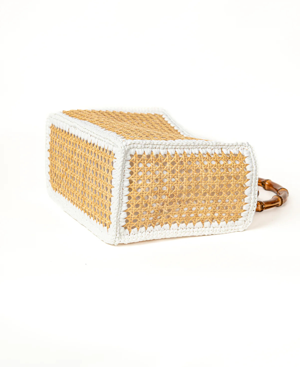 BIDINIS Rattan tote with bamboo handles White trim