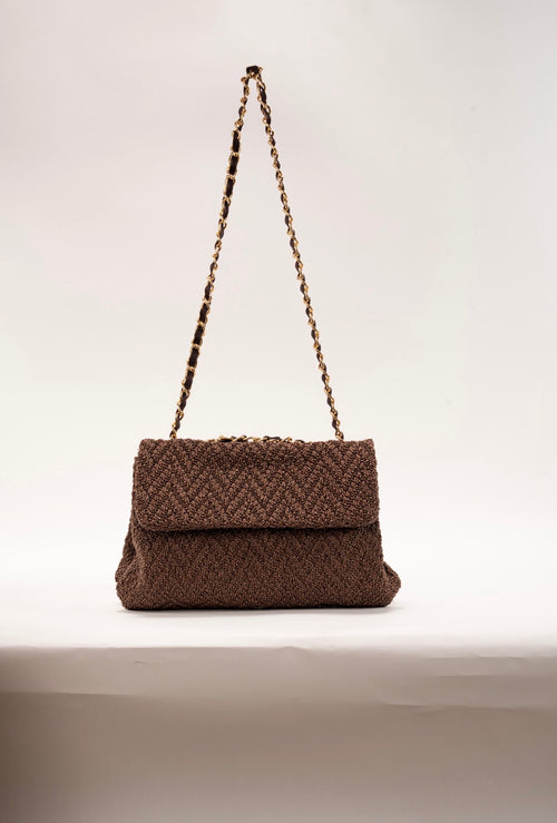 BIDINIS Clarice textured raffia bag Chocolate