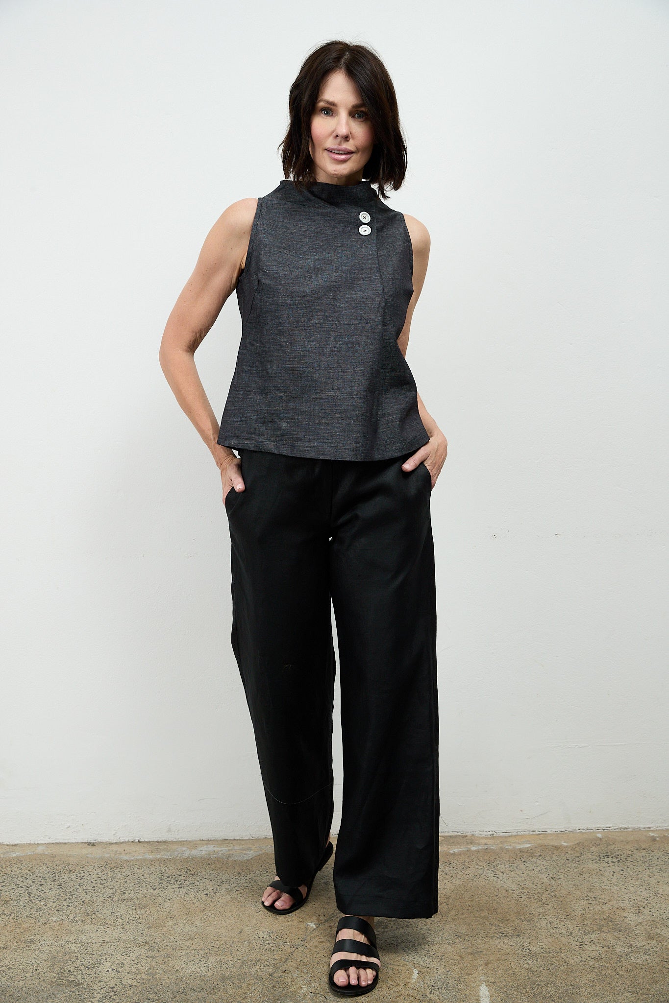 Bacall Twill Linen Pants Black