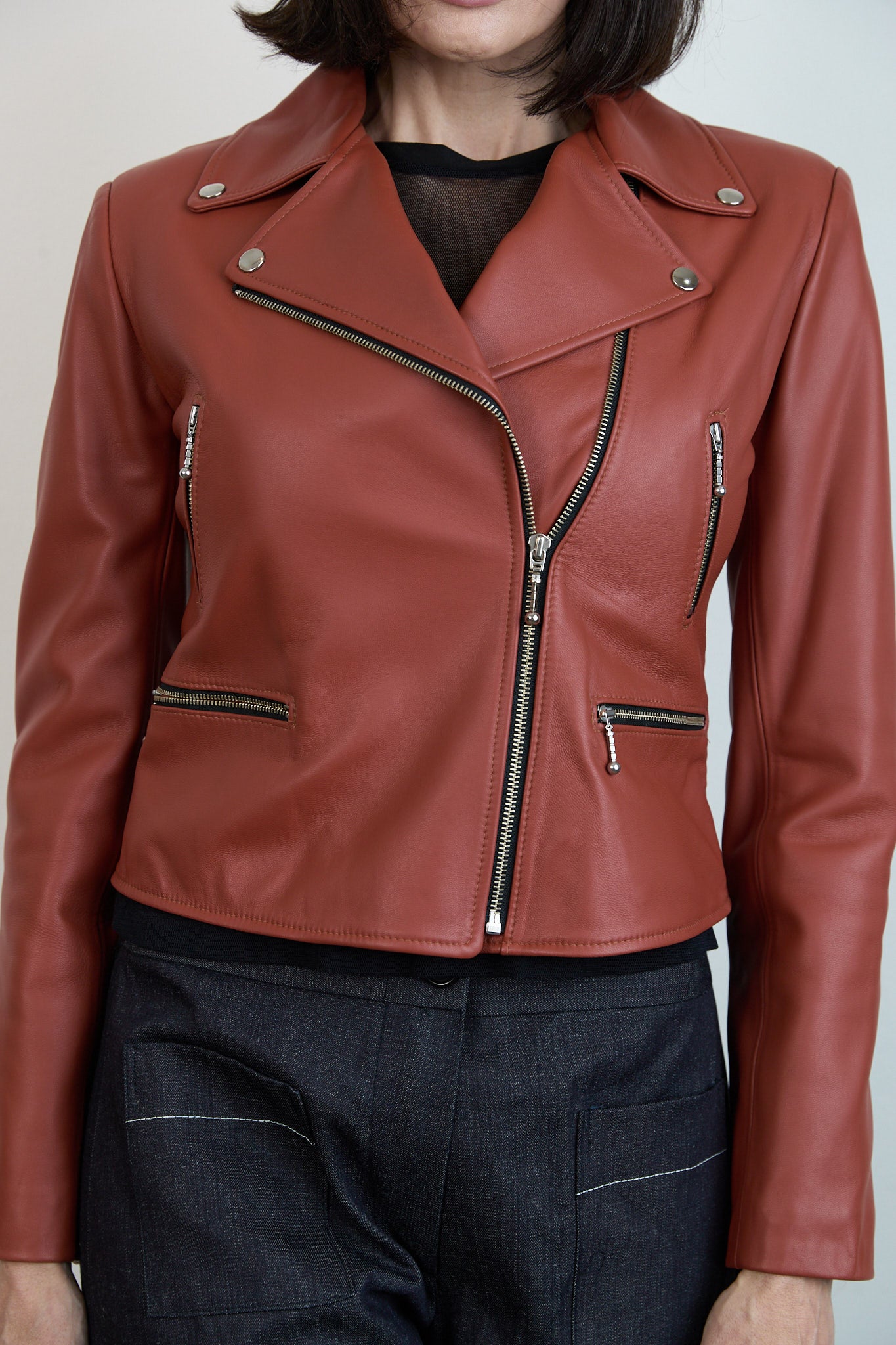 Leather Biker Jacket Rust