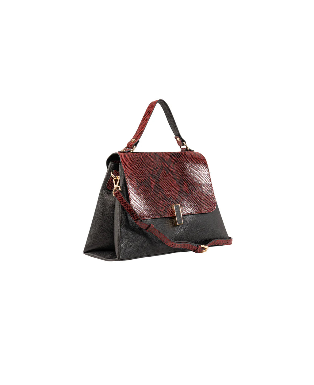 BIDINIS Lisa Grande top handle bag Black/Burgundy Red Snake