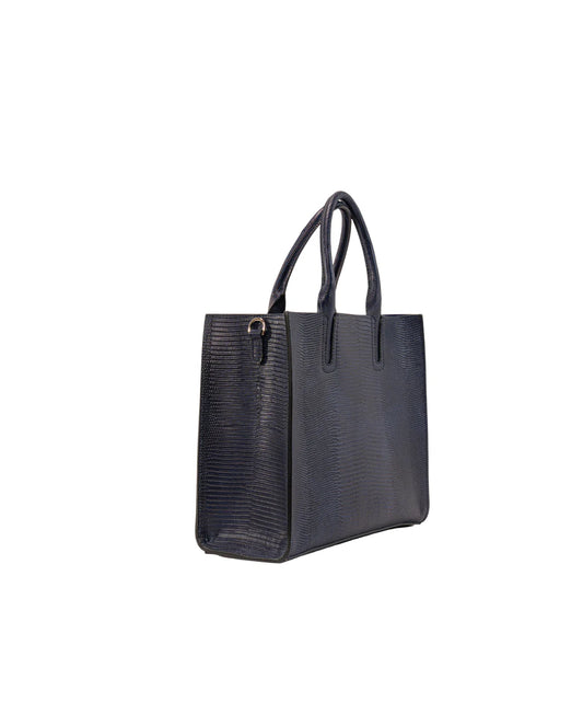 BIDINIS Florence Tote Navy Lizardskin