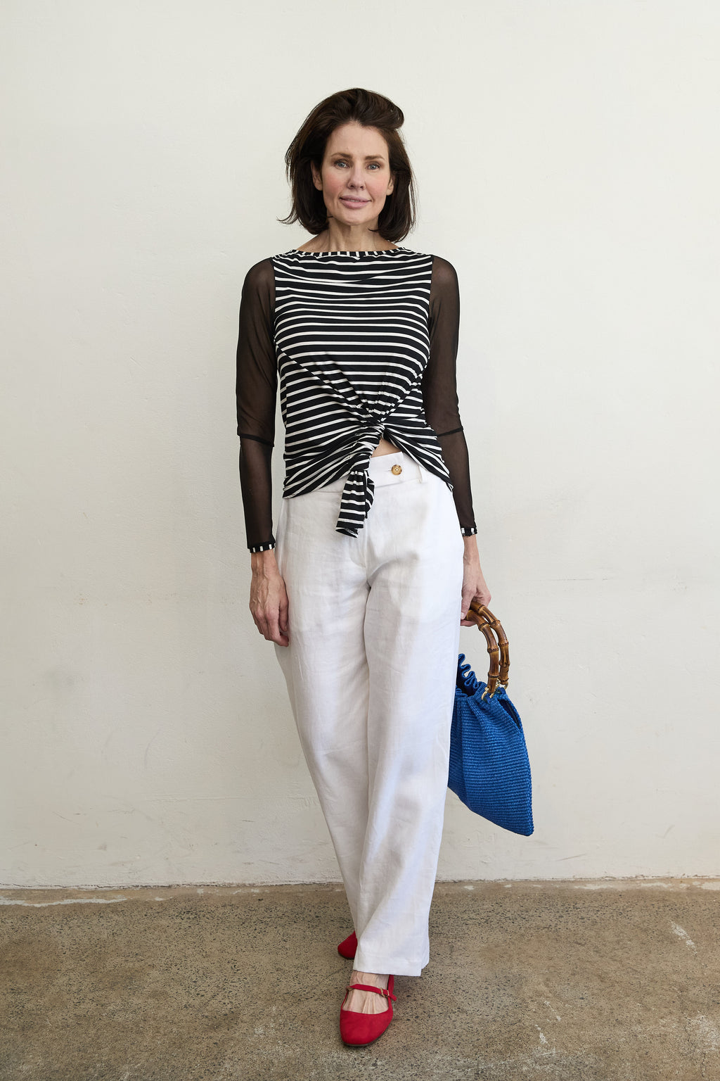 Tokyo mesh sleeve top Stripe