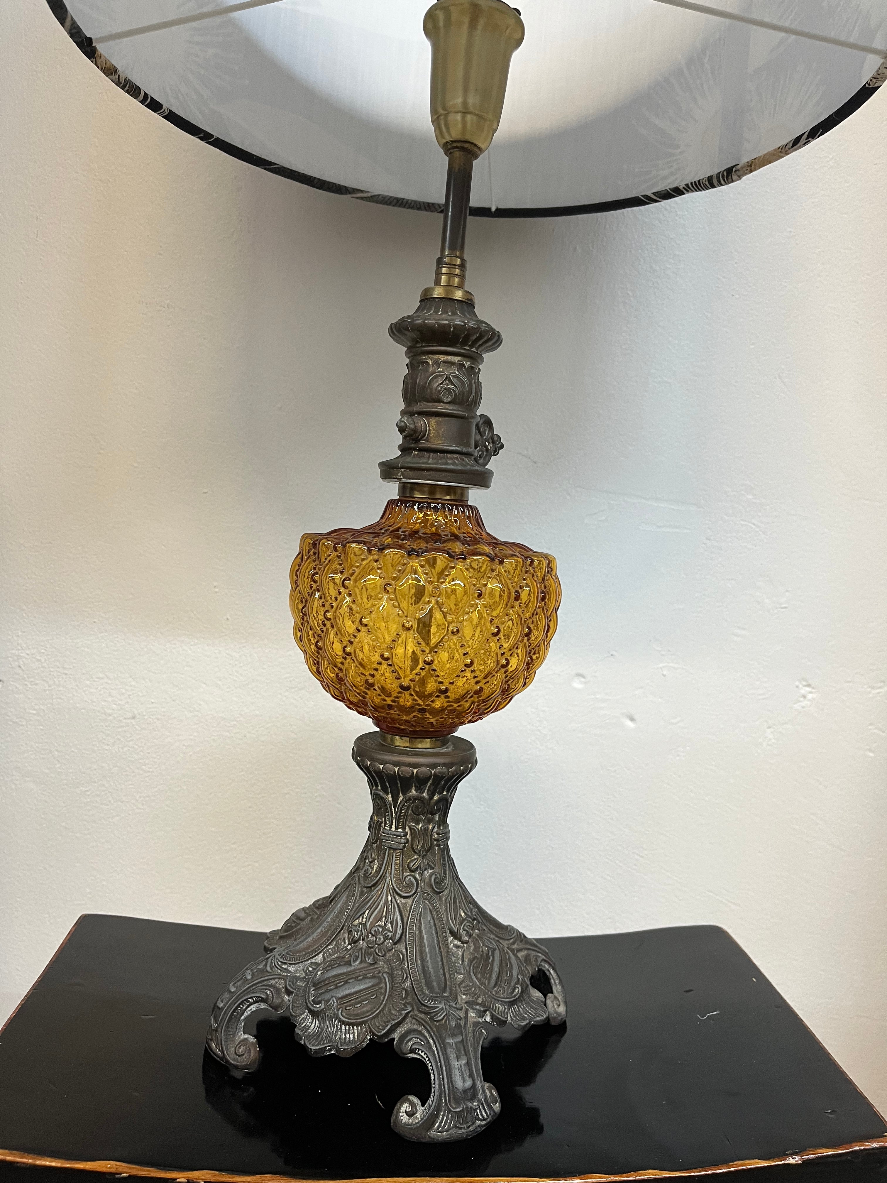 Lamp-MS CHIEF DESIGNS vintage oil lamp style base in glass and brass/Kalypto Yuki shade