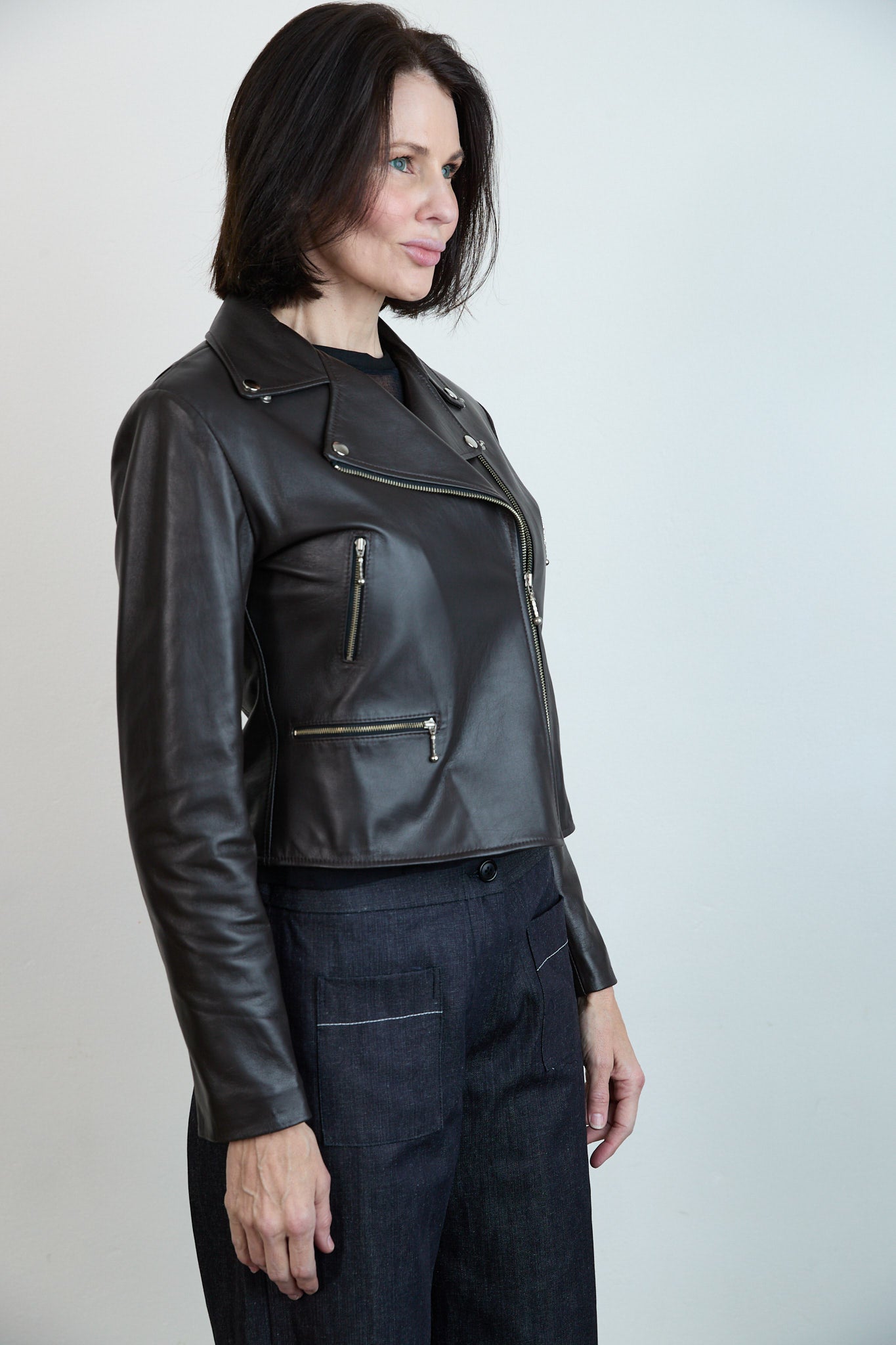 Leather Biker Jacket Chocolate brown