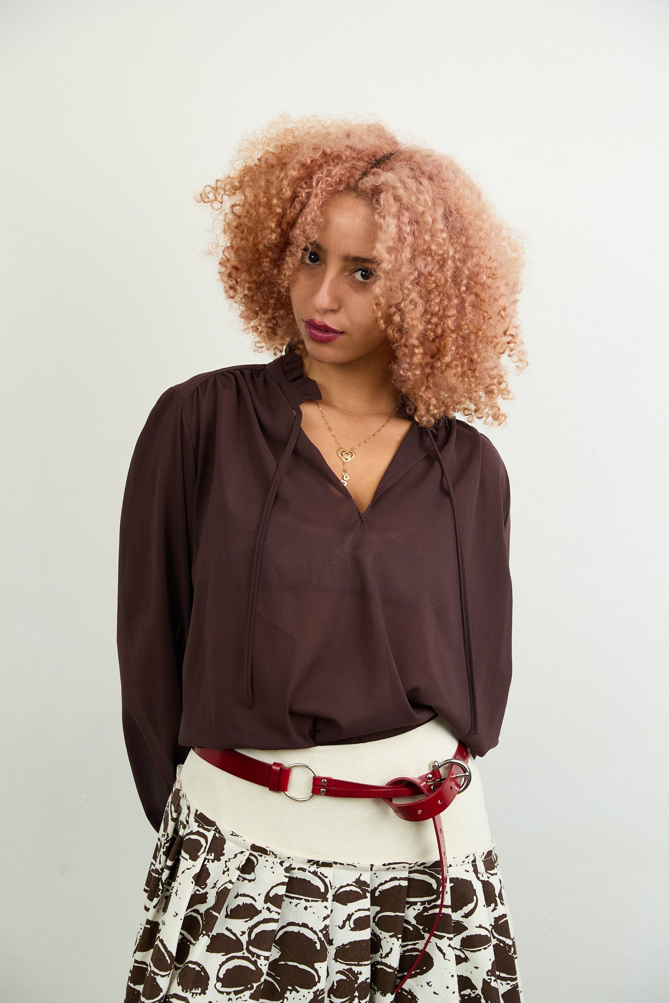 SYLVIA RILEY Aurora Silk Georgette Shirt chocolate