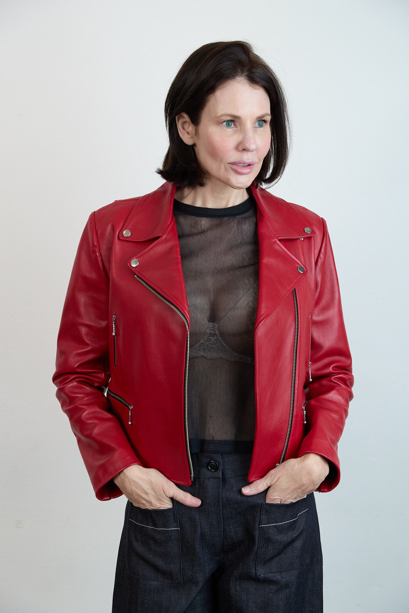 Leather Biker Jacket Red