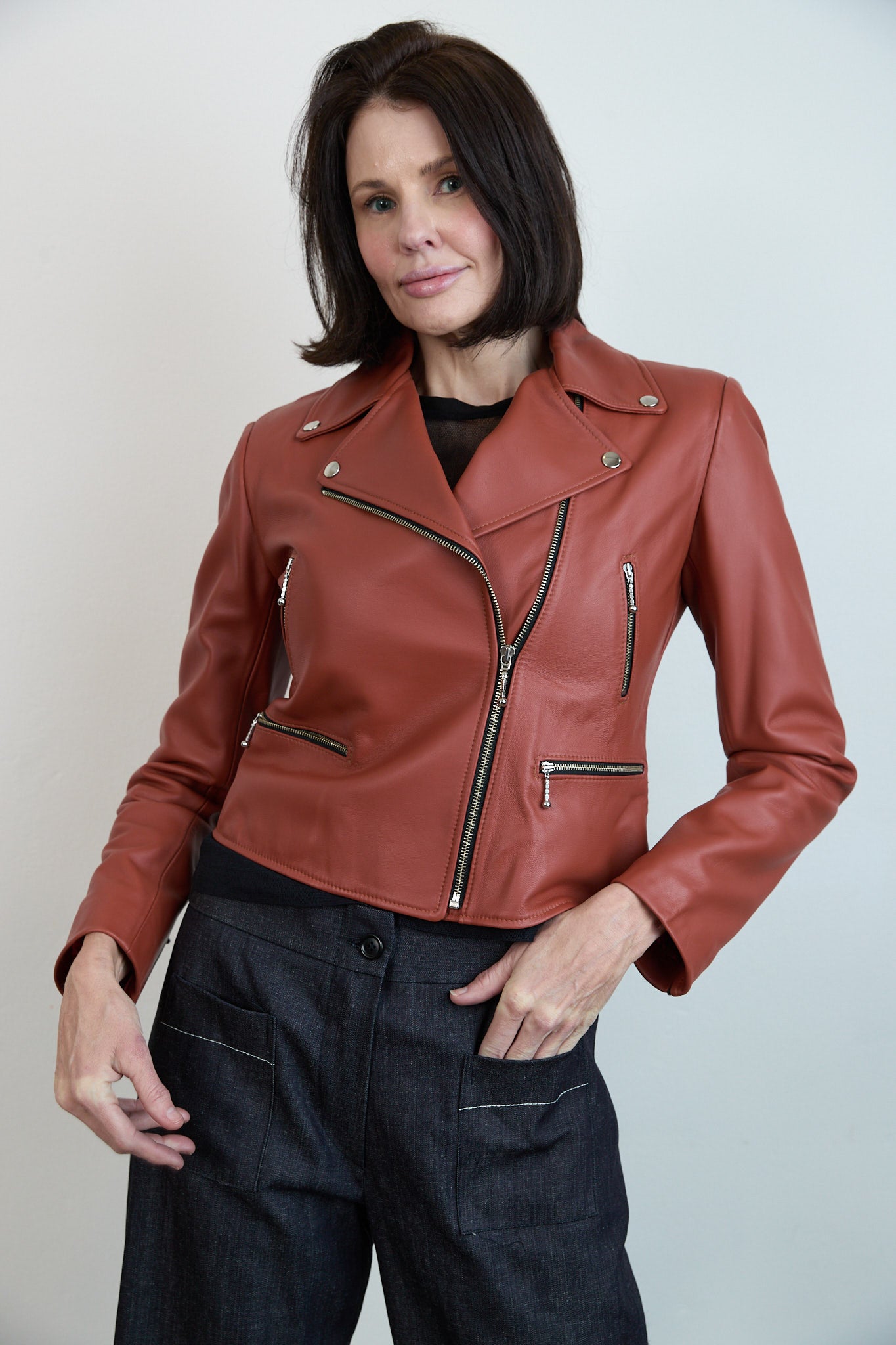 Leather Biker Jacket Rust