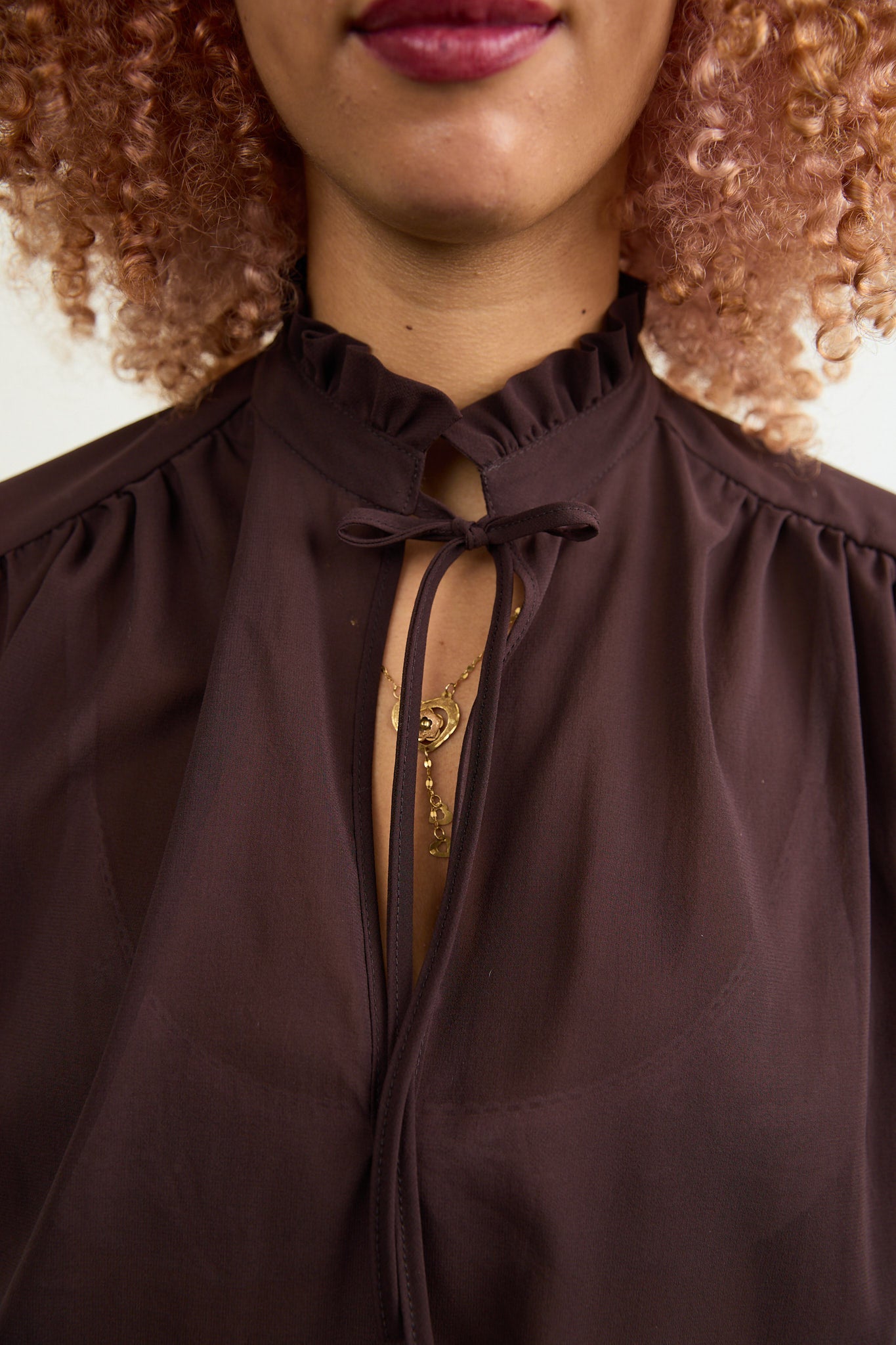 SYLVIA RILEY Aurora Silk Georgette Shirt chocolate