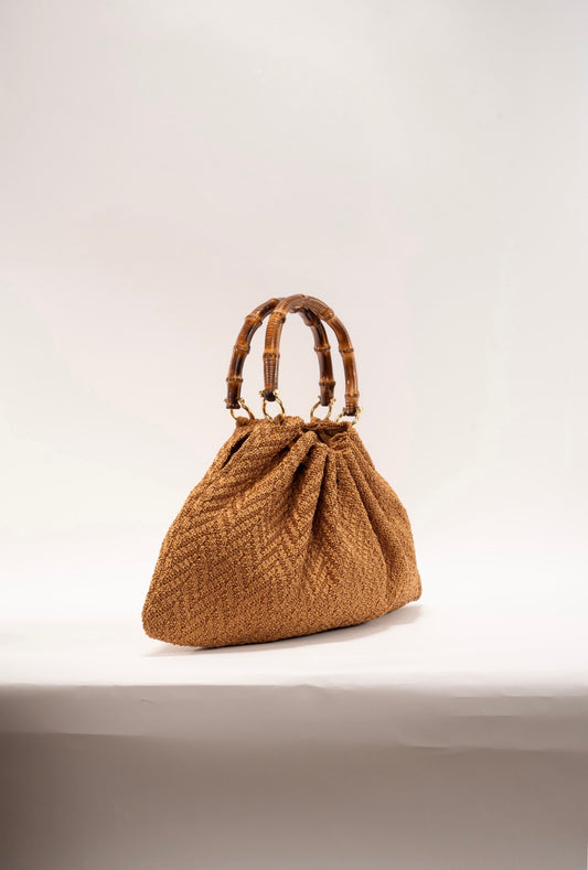 BIDINIS Caterina Medium Raffia Shopping Bag Textured Tobacco Brown