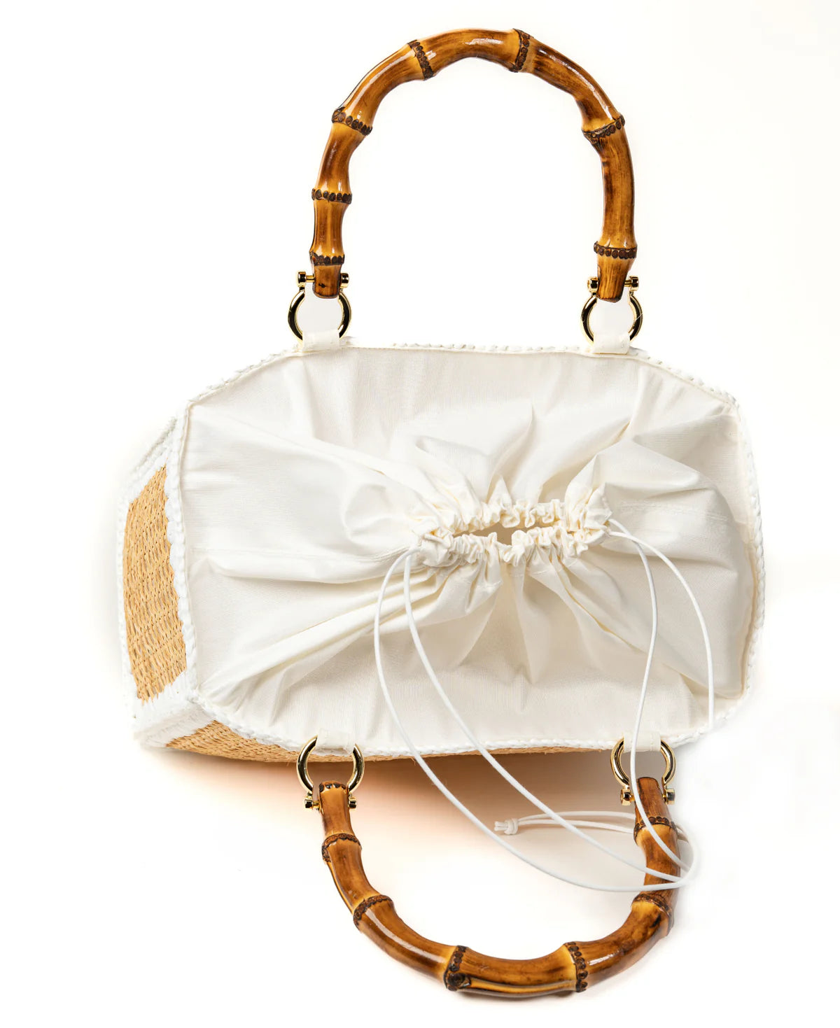 BIDINIS Rattan tote with bamboo handles White trim