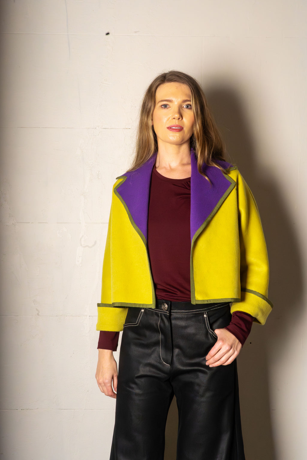 Eliza Jacket Double Face Wool Chartreuse/Purple