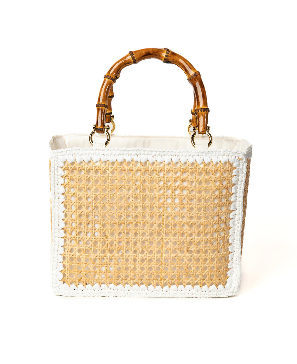 BIDINIS Rattan tote with bamboo handles White trim