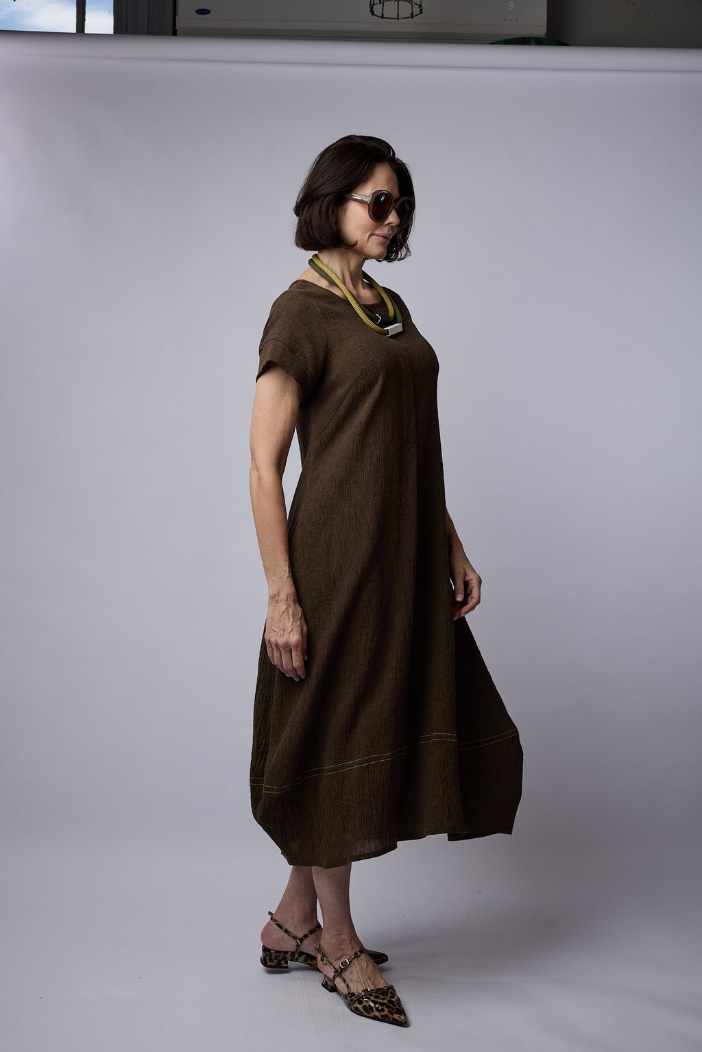 Dakota dress Smoke Olive crinkle linen