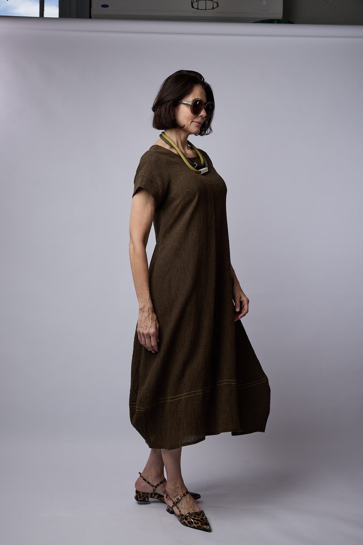 Dakota dress Smoke Olive crinkle linen