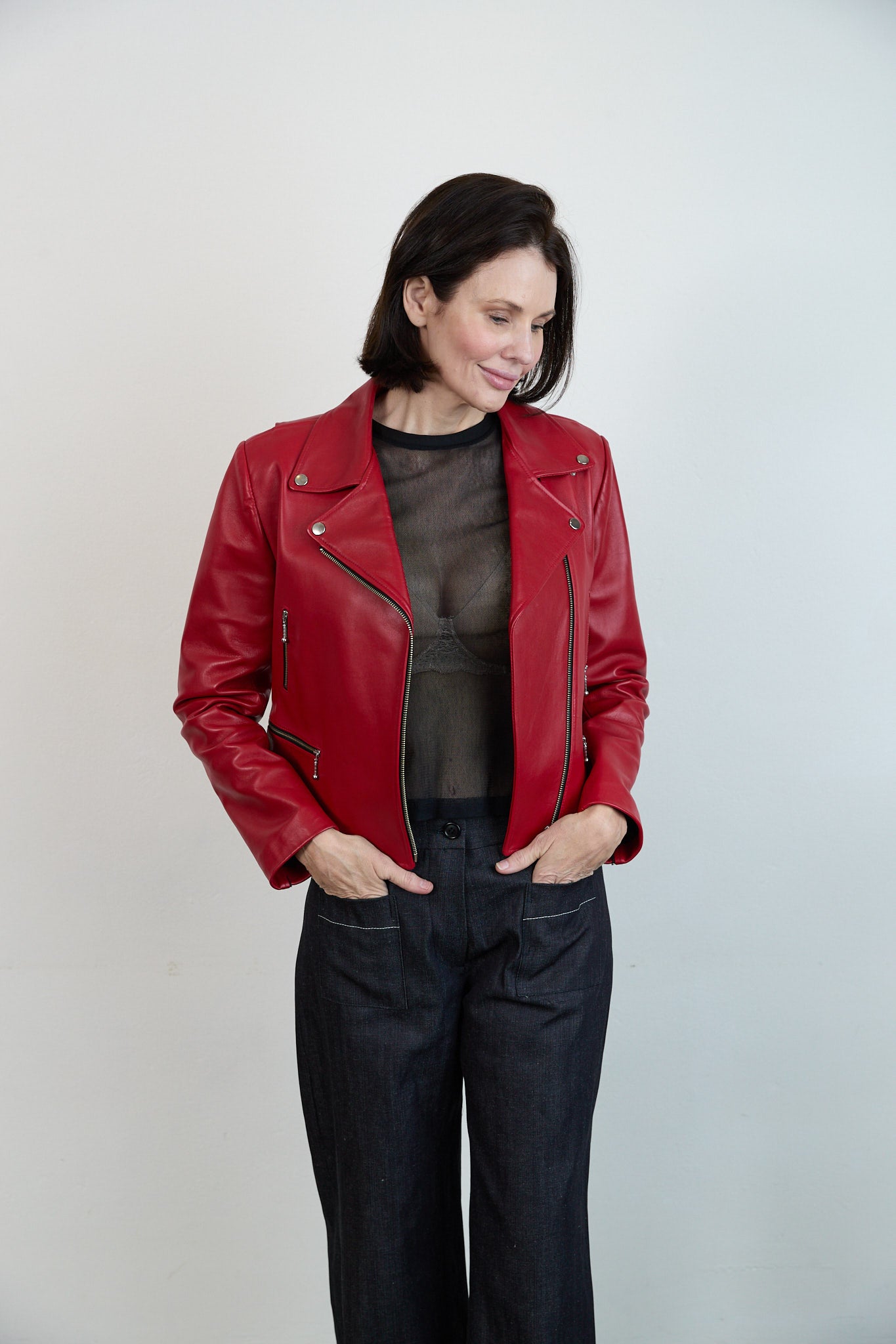 Leather Biker Jacket Red