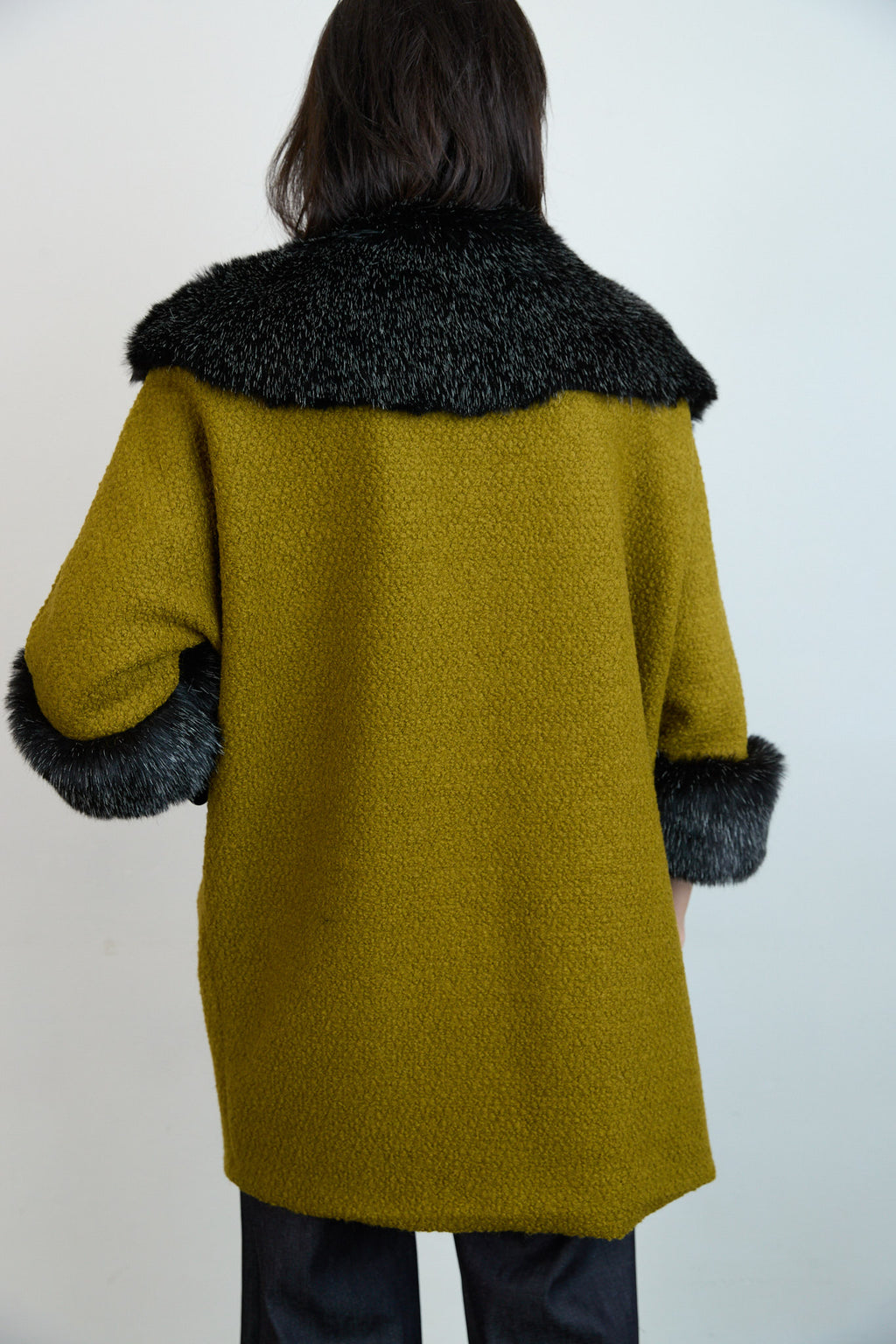 Anna Fur Trim Coat Chartreuse